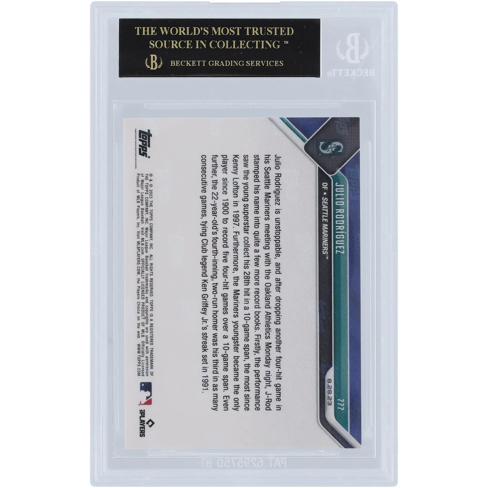 Julio Rodriguez Signed 2023 Topps Now #777 1997 Black Label | BGS 10