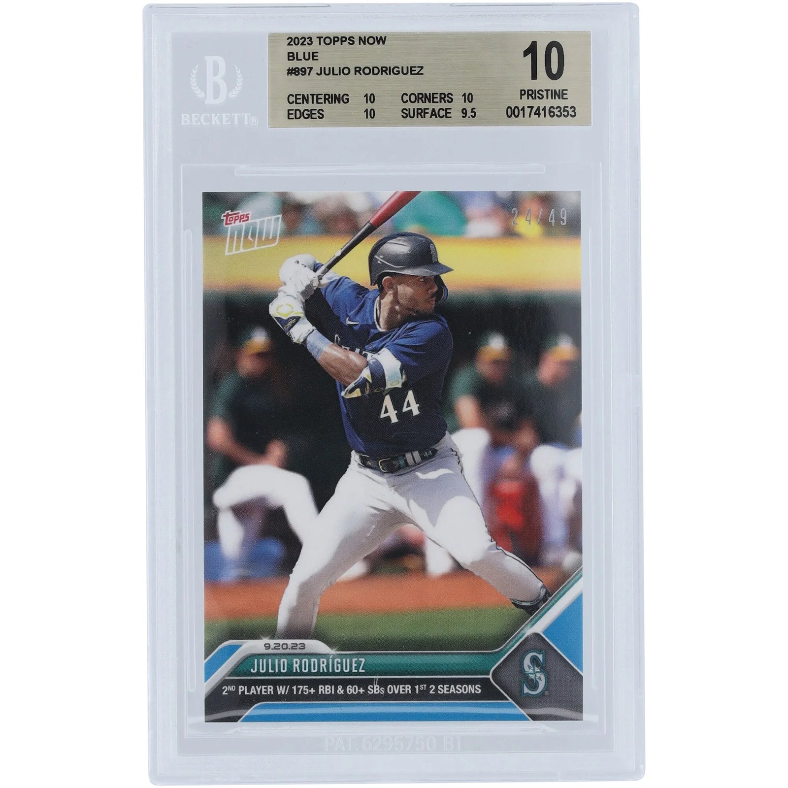 Julio Rodriguez 2023 Topps Now Historic Achievement #897 Card | BGS 10 #/49