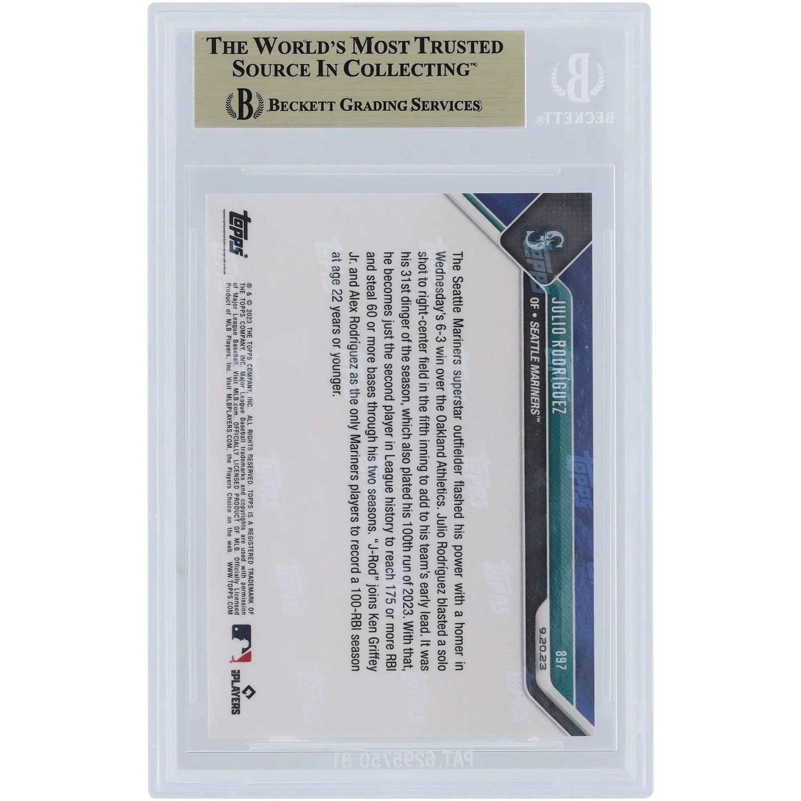 Julio Rodriguez 2023 Topps Now #897 Card | BGS 10 Graded