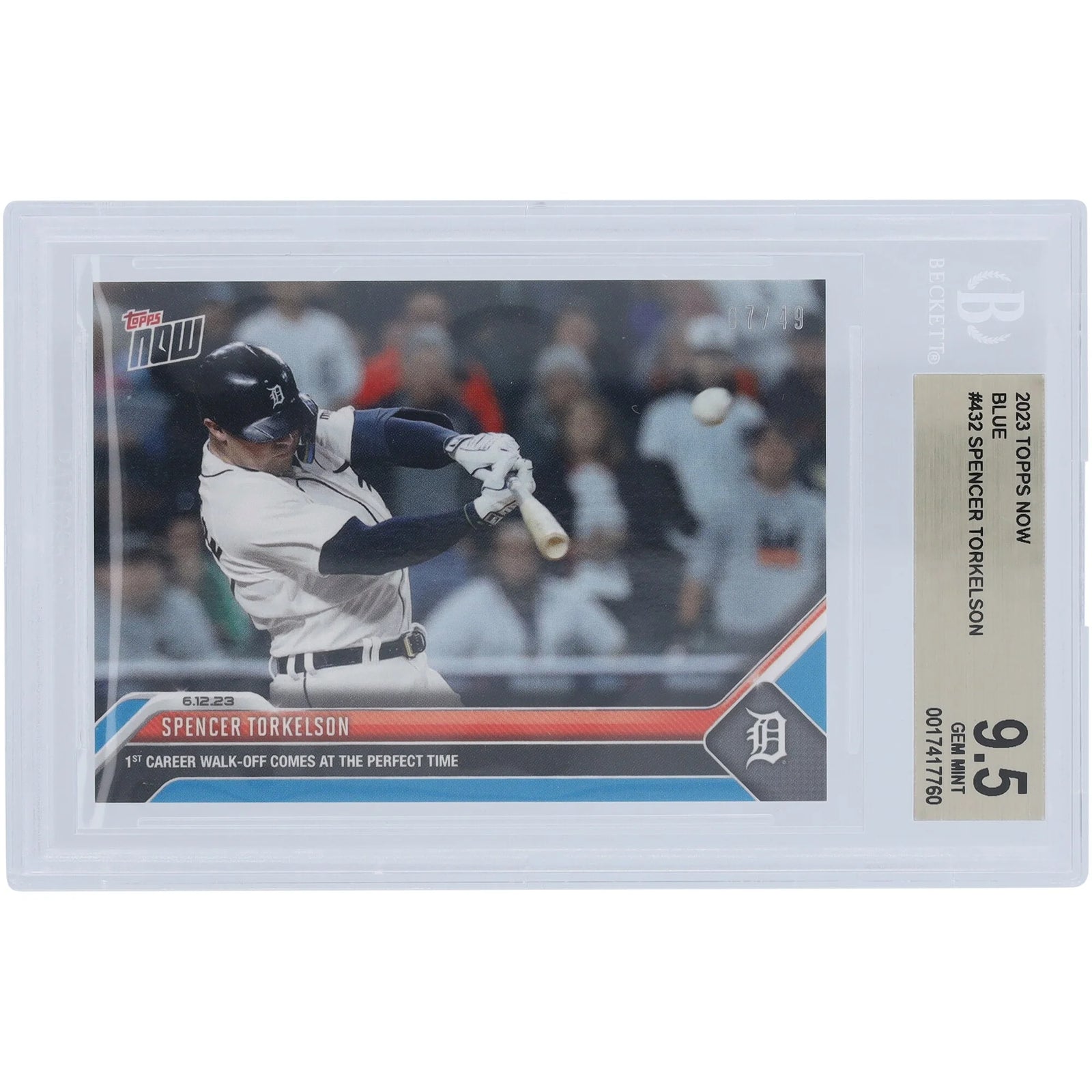 Spencer Torkelson 2023 Topps Now Blue Walk-Off Homerun #432 Card | BGS 9.5 #/49