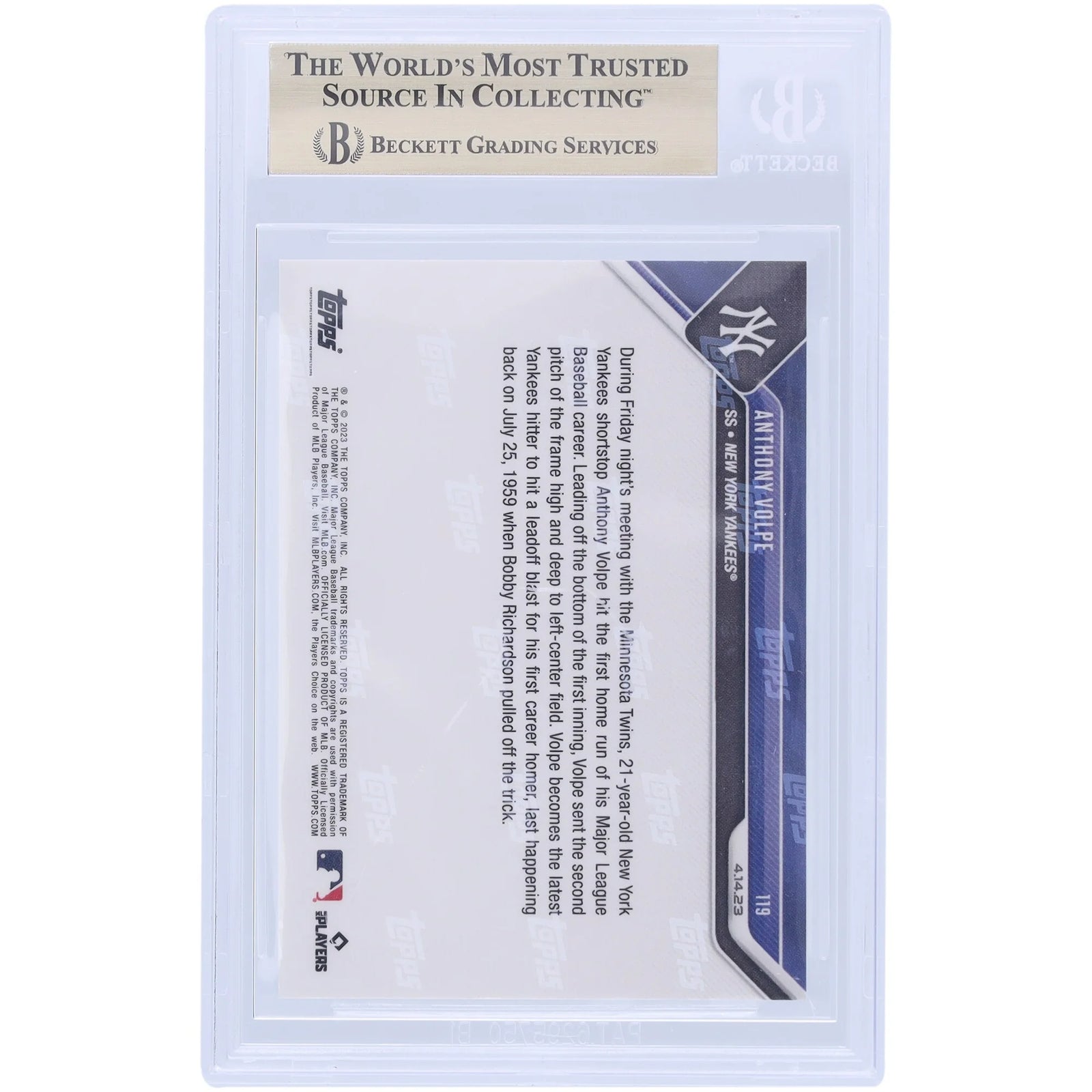 Anthony Volpe 2023 Topps Now Rookie #119 Card | BGS 10 Leads Off HR