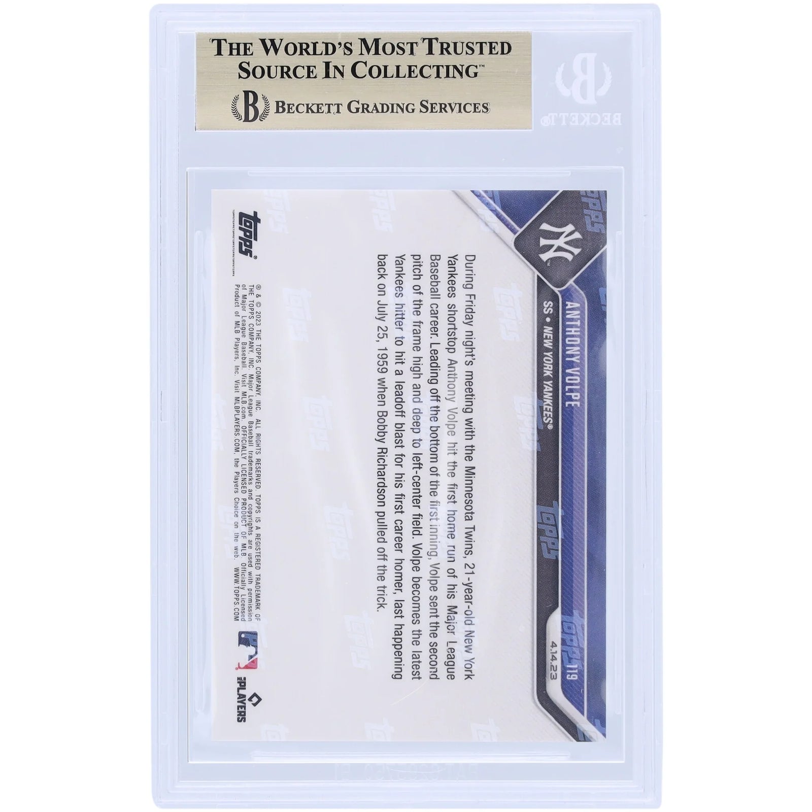 Anthony Volpe 2023 Topps Now Rookie #119 Card | BGS 10 First HR