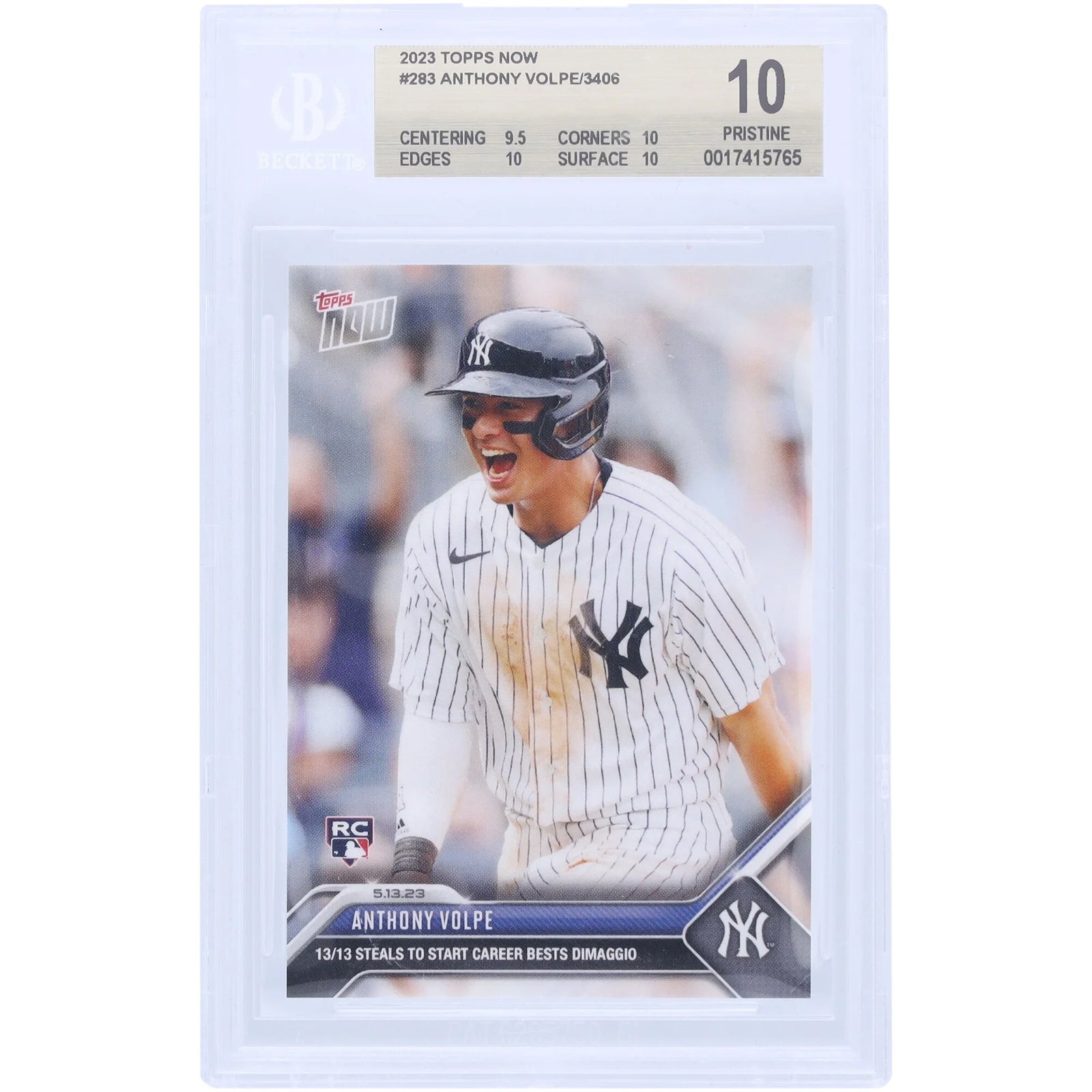 Anthony Volpe Signed 2023 Topps Now #283 Rookie Card | BGS 10
