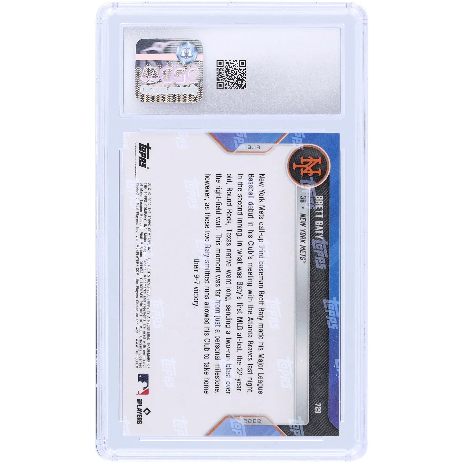 Brett Baty 2022 Topps Now Rookie Card #729 | CGC Graded 10