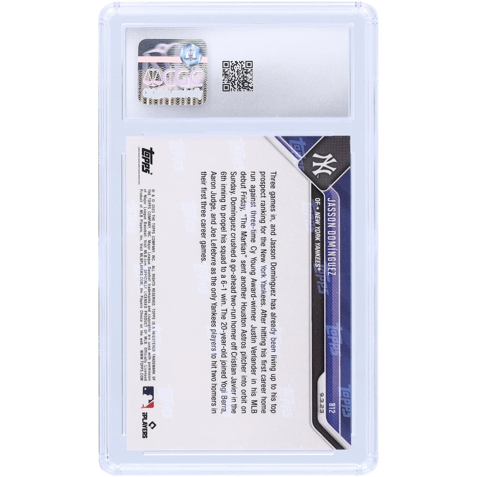 Jasson Dominguez 2023 Topps Now #812 Rookie Card | CGC Authenticated 10