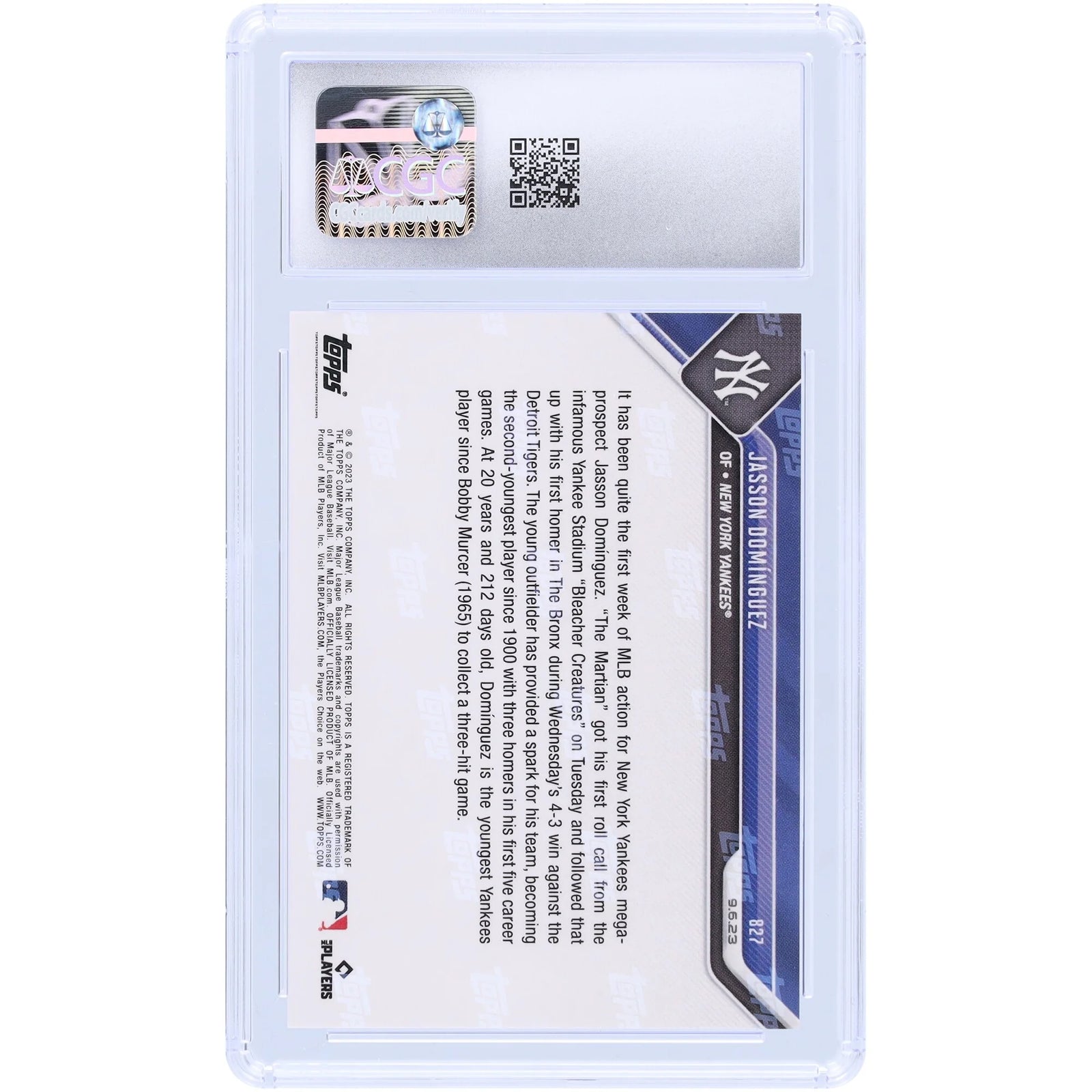 Jasson Dominguez 2023 Topps Now #827 Rookie Card | CGC 9.5