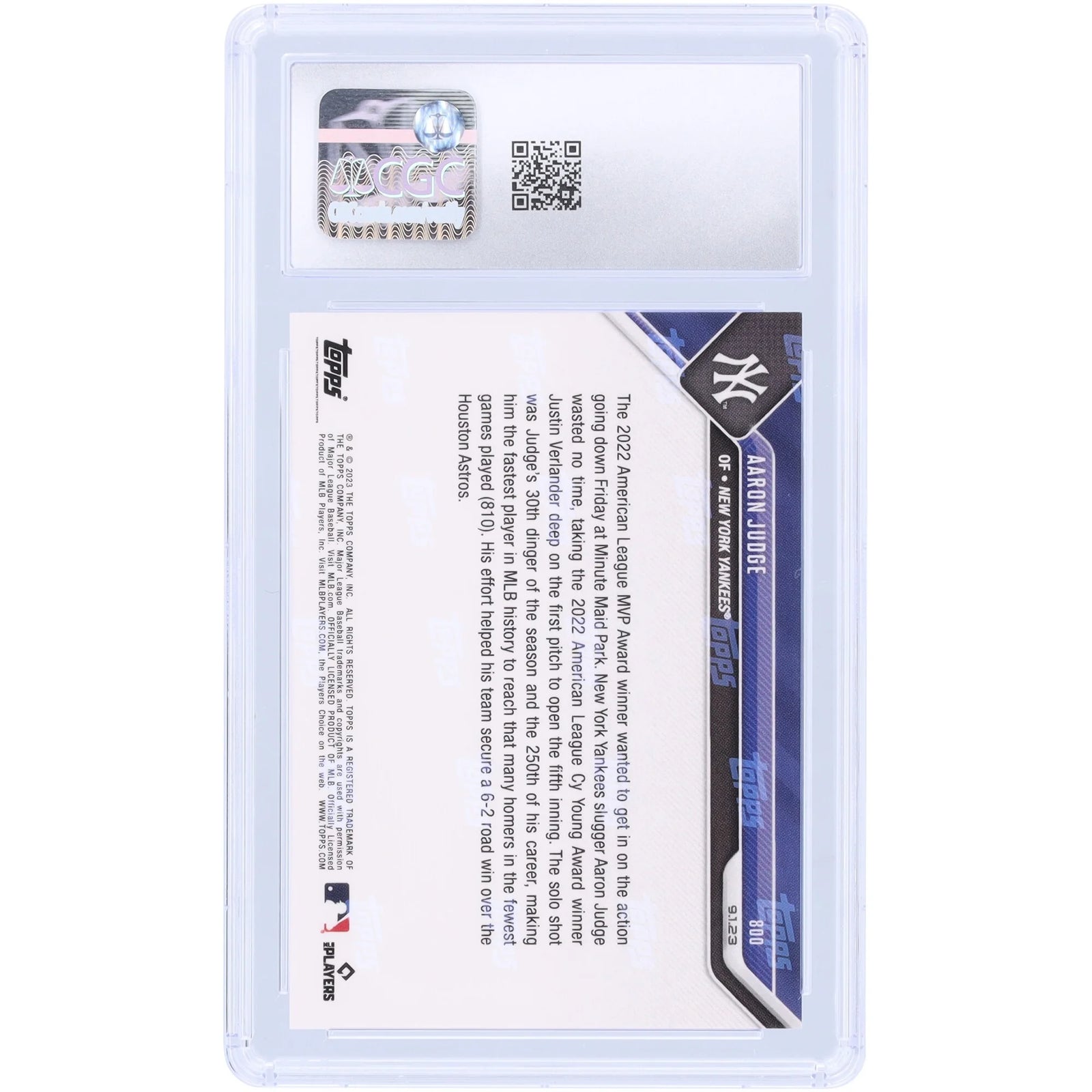 Aaron Judge 2023 Topps Now #800 250 Home Runs Card | CGC Graded 10
