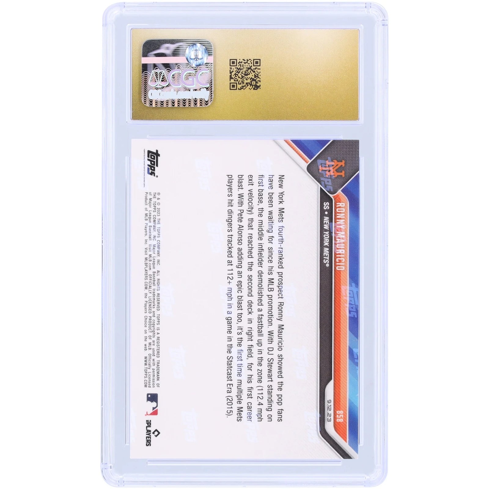 Ronny Mauricio New York Mets 2023 Topps Now Cracks 1st Homer Of MLB Career #858 CGC Authenticated Pristine 10 Rookie Card - F2