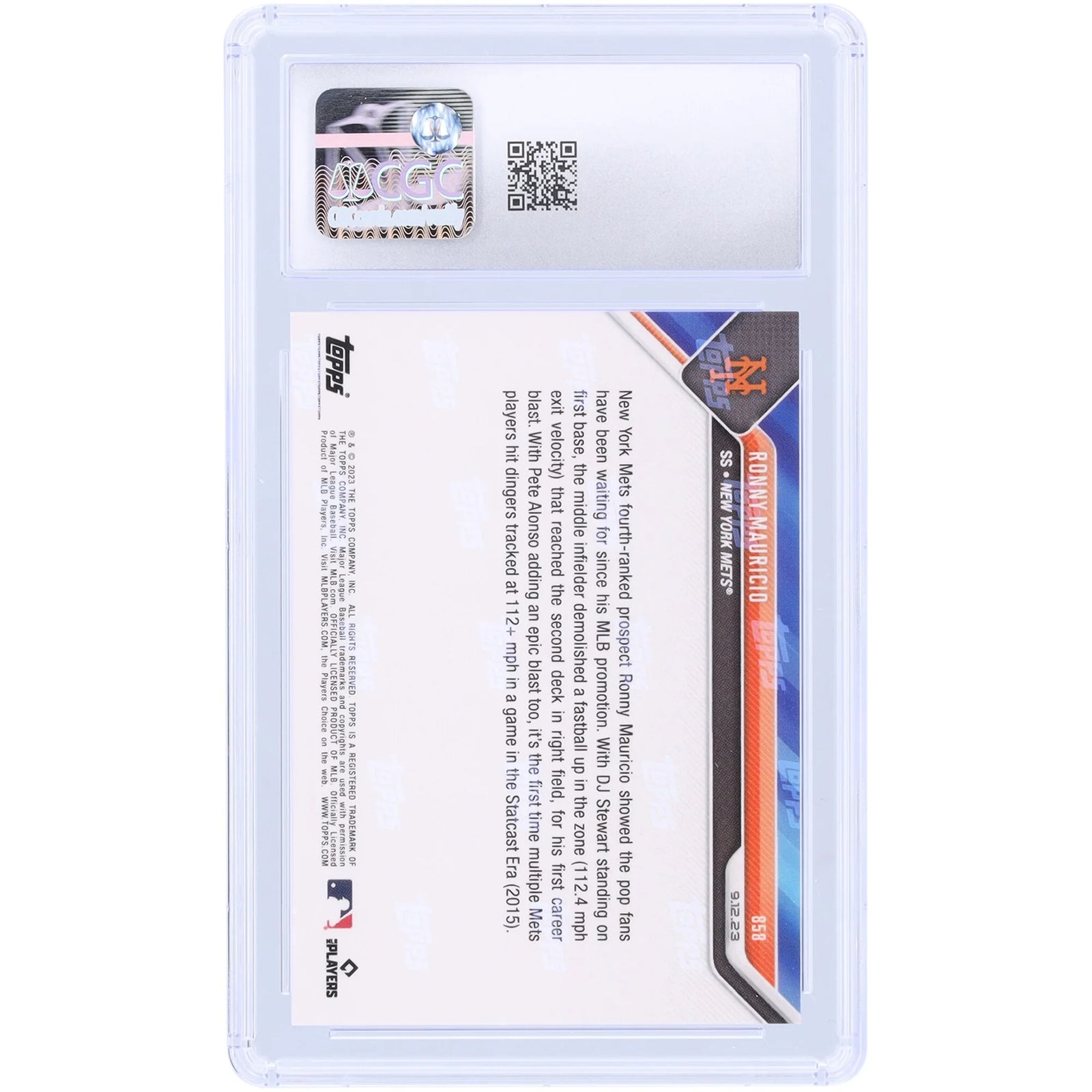 Ronny Mauricio 2023 Topps Now #858 Rookie Card | CGC Authenticated 10
