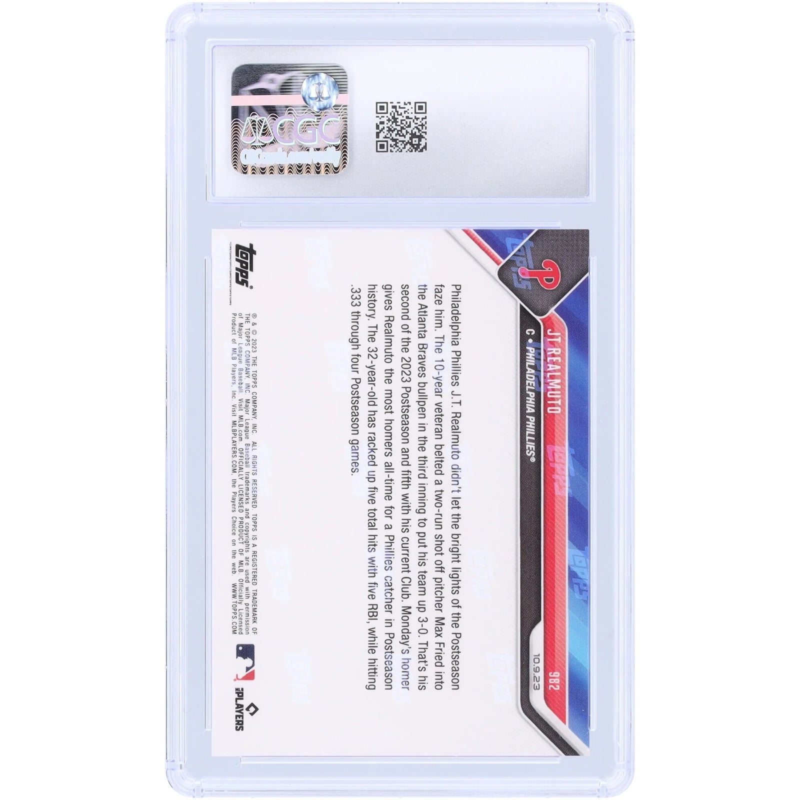 J.T. Realmuto 2023 Topps Now Most Postseason HRs #982 Card | CGC Graded 10