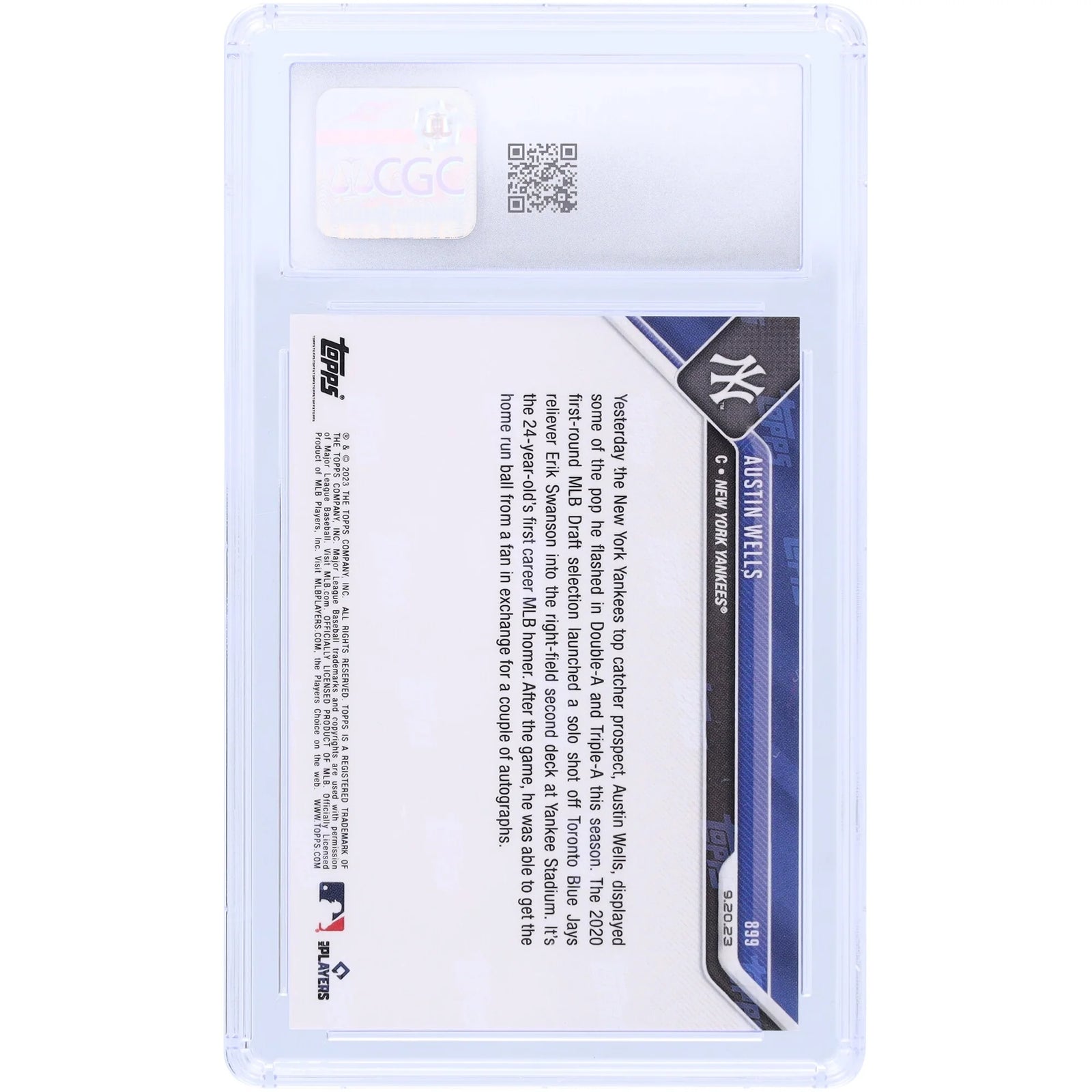 Austin Wells 2023 Topps Now #899 Rookie Card | CGC Authenticated 10