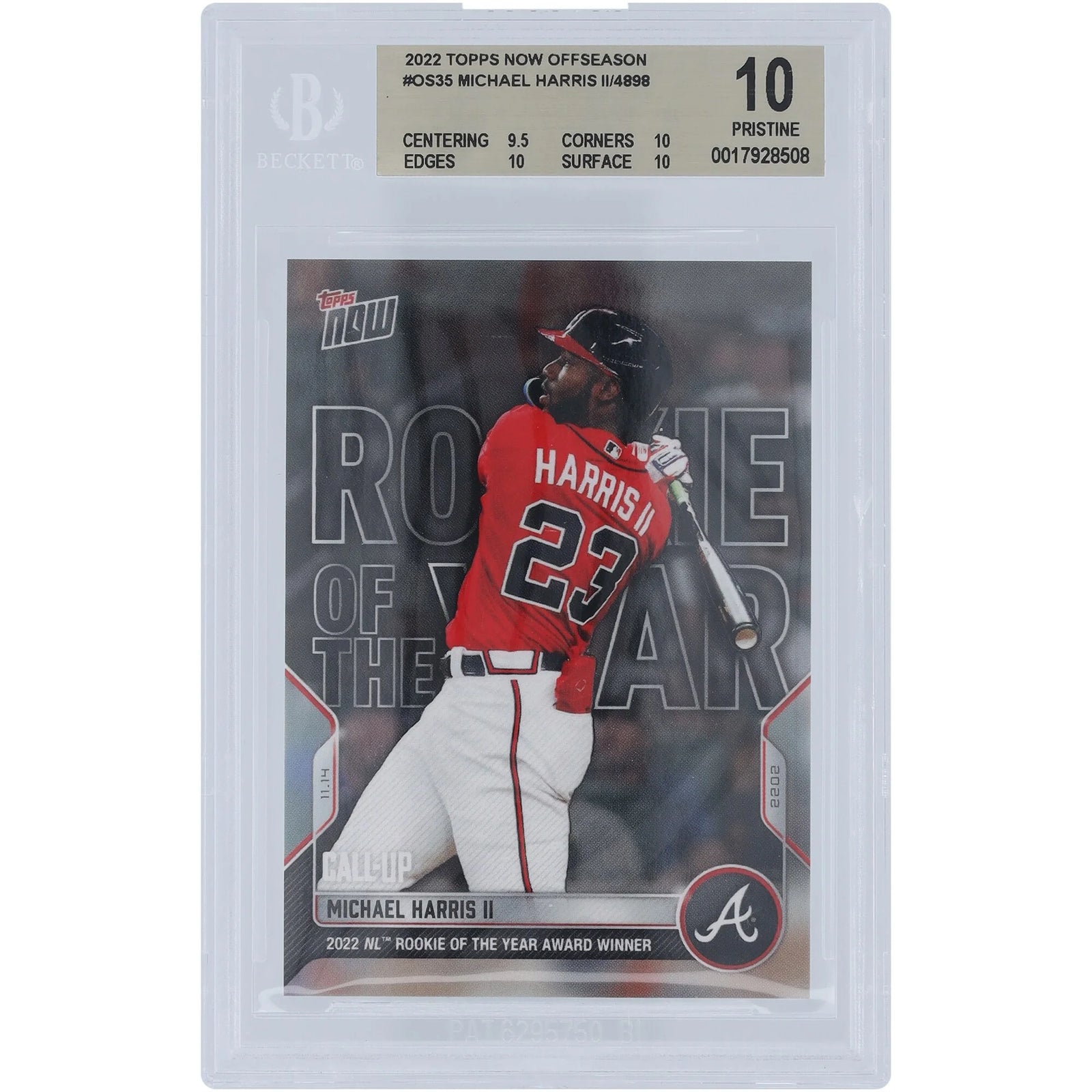 Michael Harris 2022 Topps Now NL Rookie of the Year Card | BGS 10