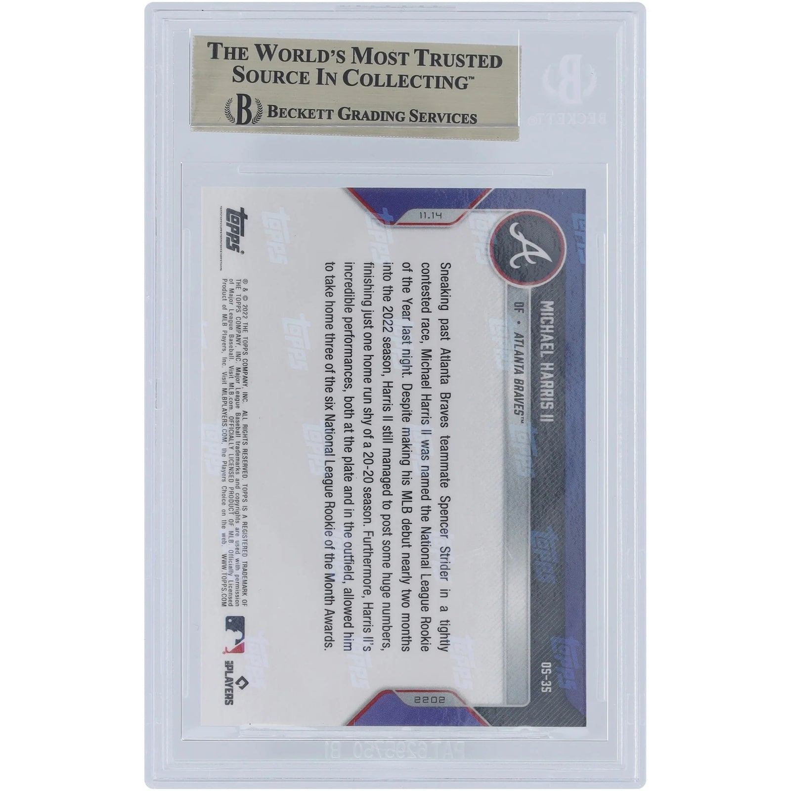 Michael Harris 2022 Topps Now Rookie of the Year Card | BGS 10