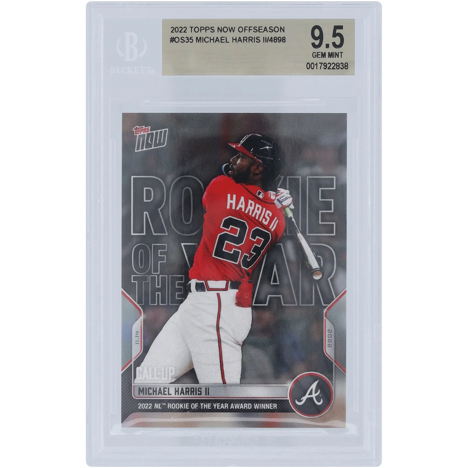 Michael Harris 2022 Topps Now NL Rookie of the Year Card | BGS 9.5