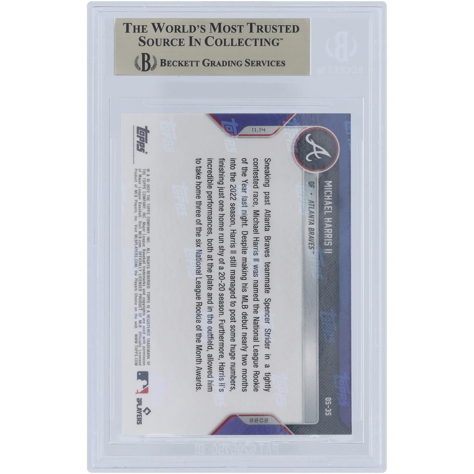 Michael Harris 2022 Topps Now NL Rookie of the Year Card | BGS 9.5