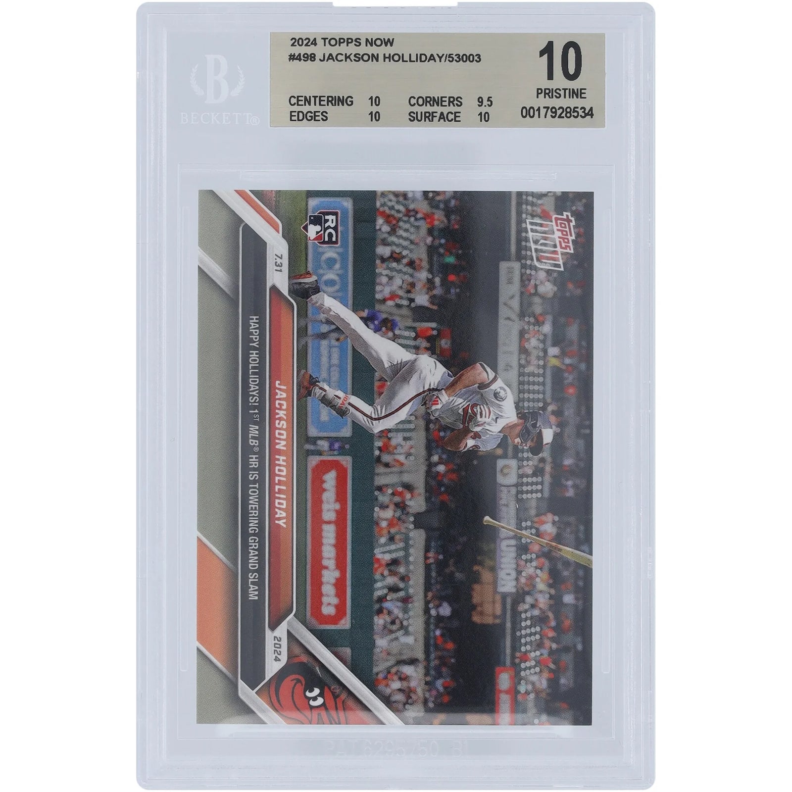Jackson Holliday 2024 Topps Now Happy Hollidays Rookie #498 Card | BGS 10