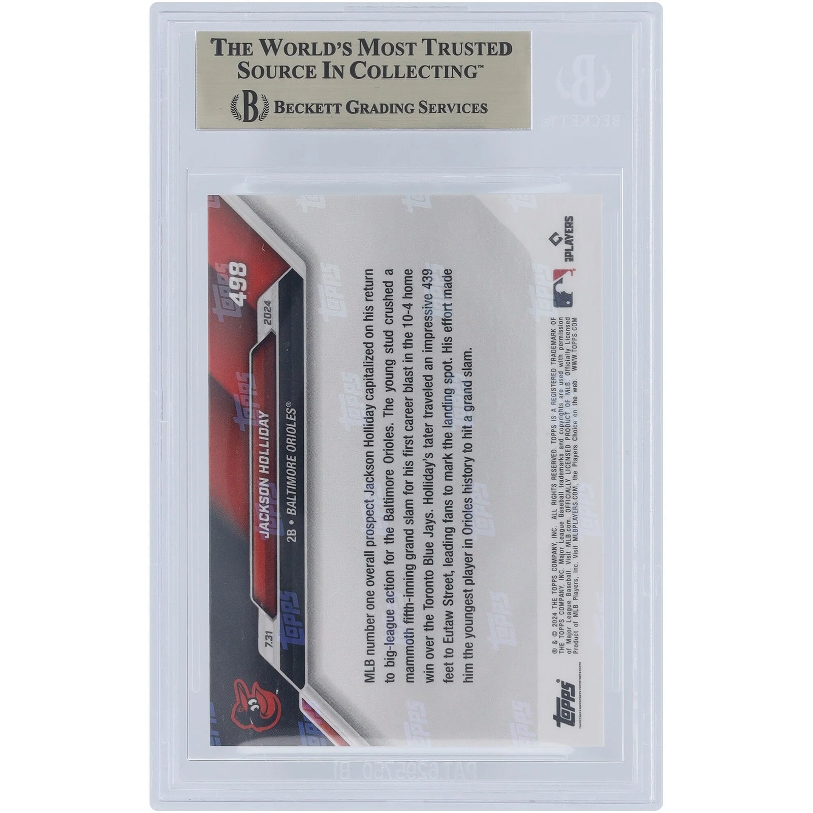 Jackson Holliday 2024 Topps Now Happy Hollidays Rookie #498 Card | BGS 10