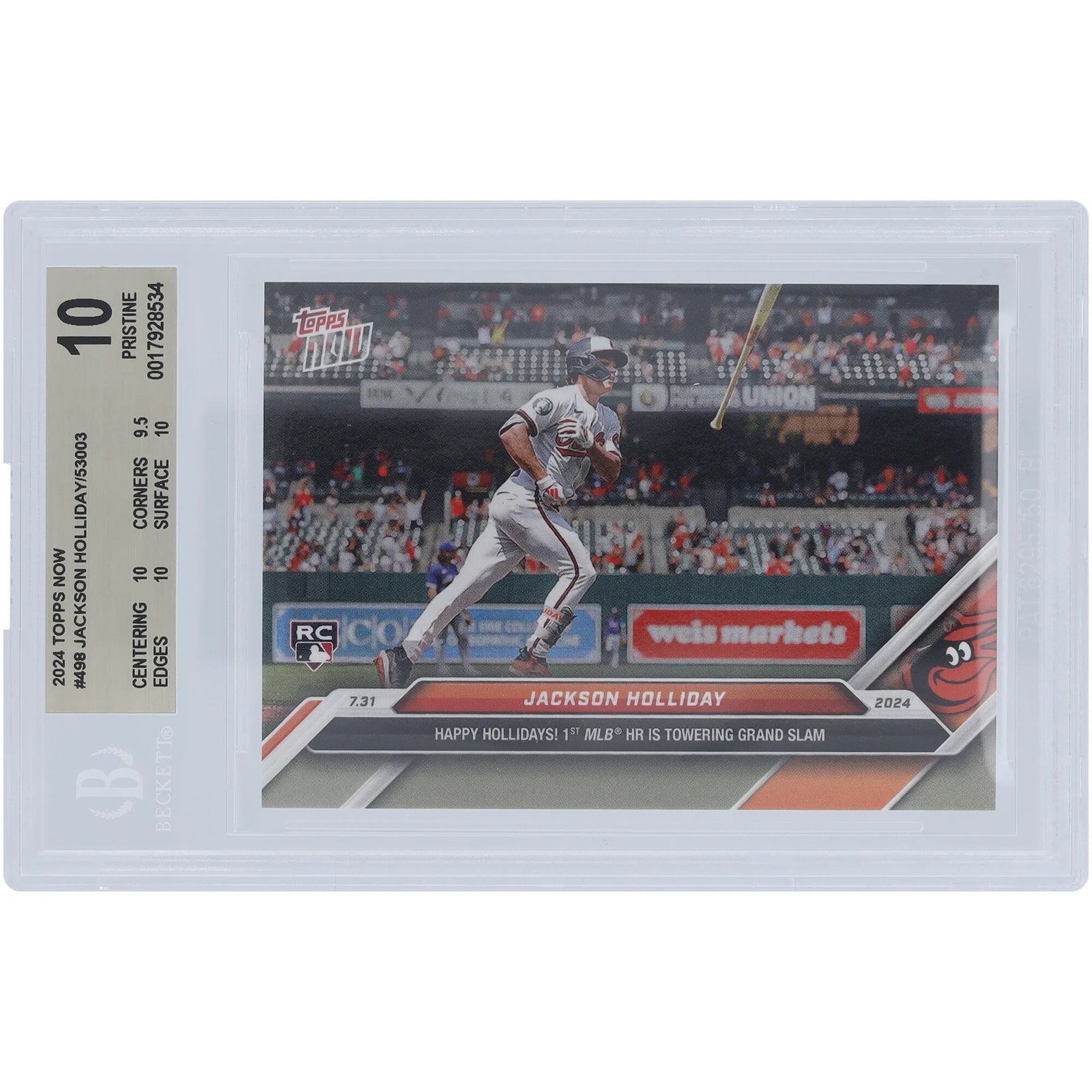 Jackson Holliday 2024 Topps Now Happy Hollidays Rookie #498 Card | BGS 10