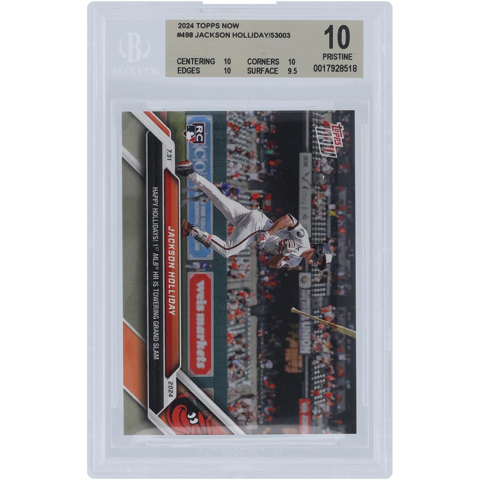 Jackson Holliday 2024 Topps Now Happy Hollidays Rookie #498 Card | BGS 10