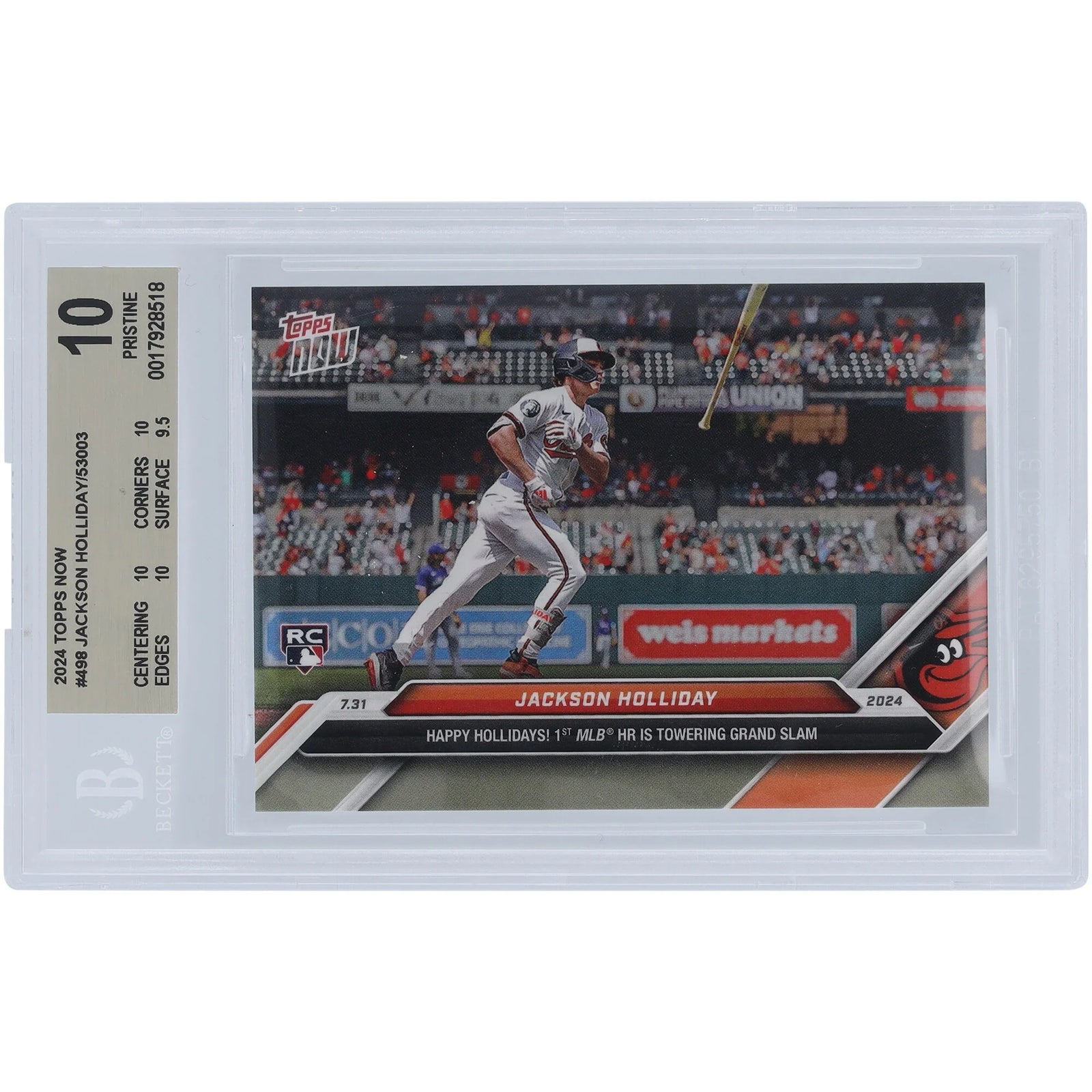 Jackson Holliday 2024 Topps Now Happy Hollidays Rookie #498 Card | BGS 10