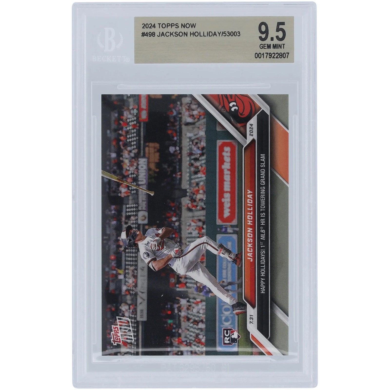 Jackson Holliday 2024 Topps Now Happy Hollidays Rookie #498 Card | BGS 9.5