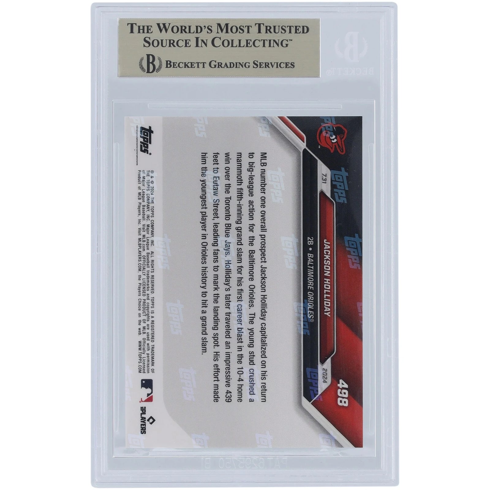 Jackson Holliday 2024 Topps Now Happy Hollidays Rookie #498 Card | BGS 9.5