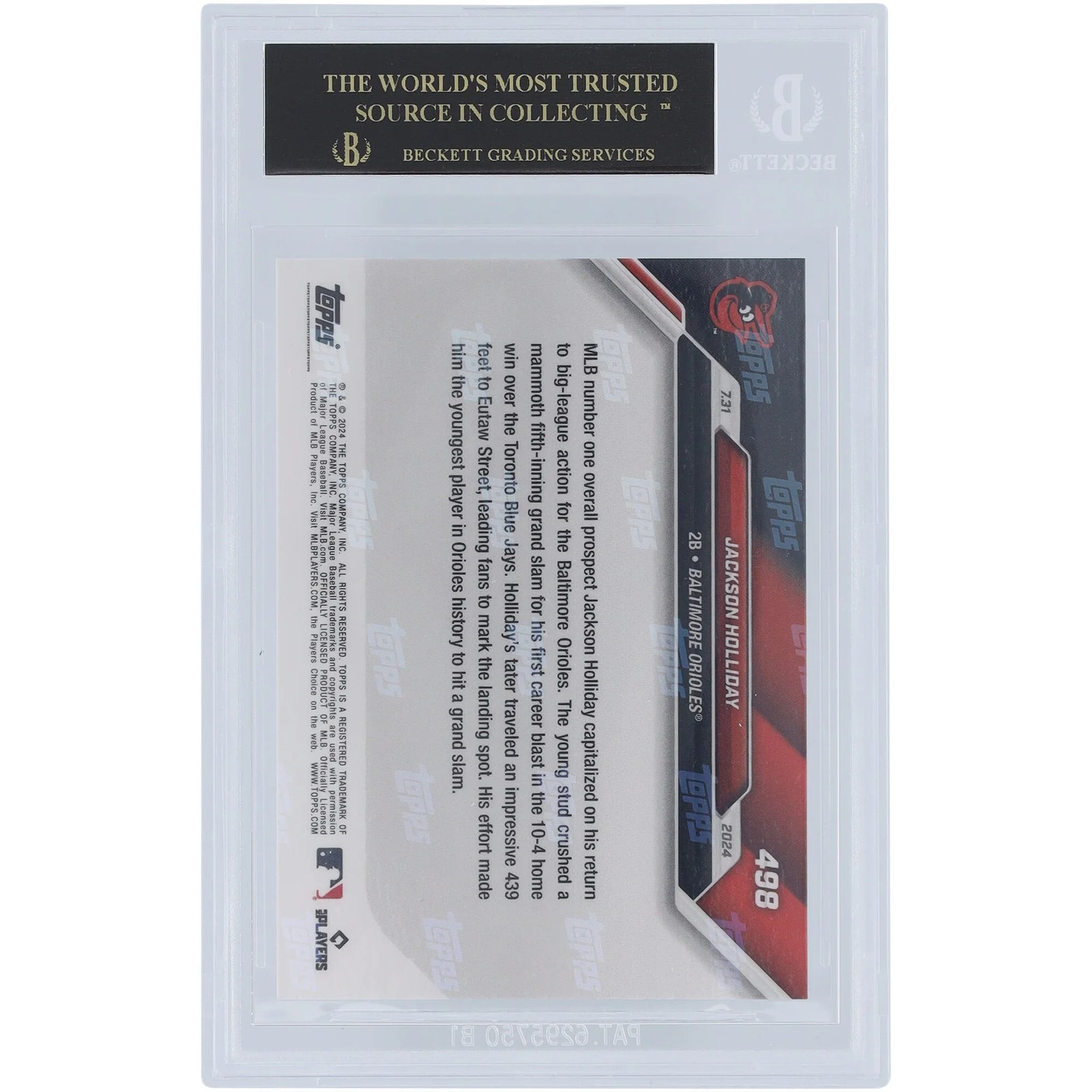 Jackson Holliday 2024 Topps Now Happy Hollidays Rookie #498 Card | BGS 10