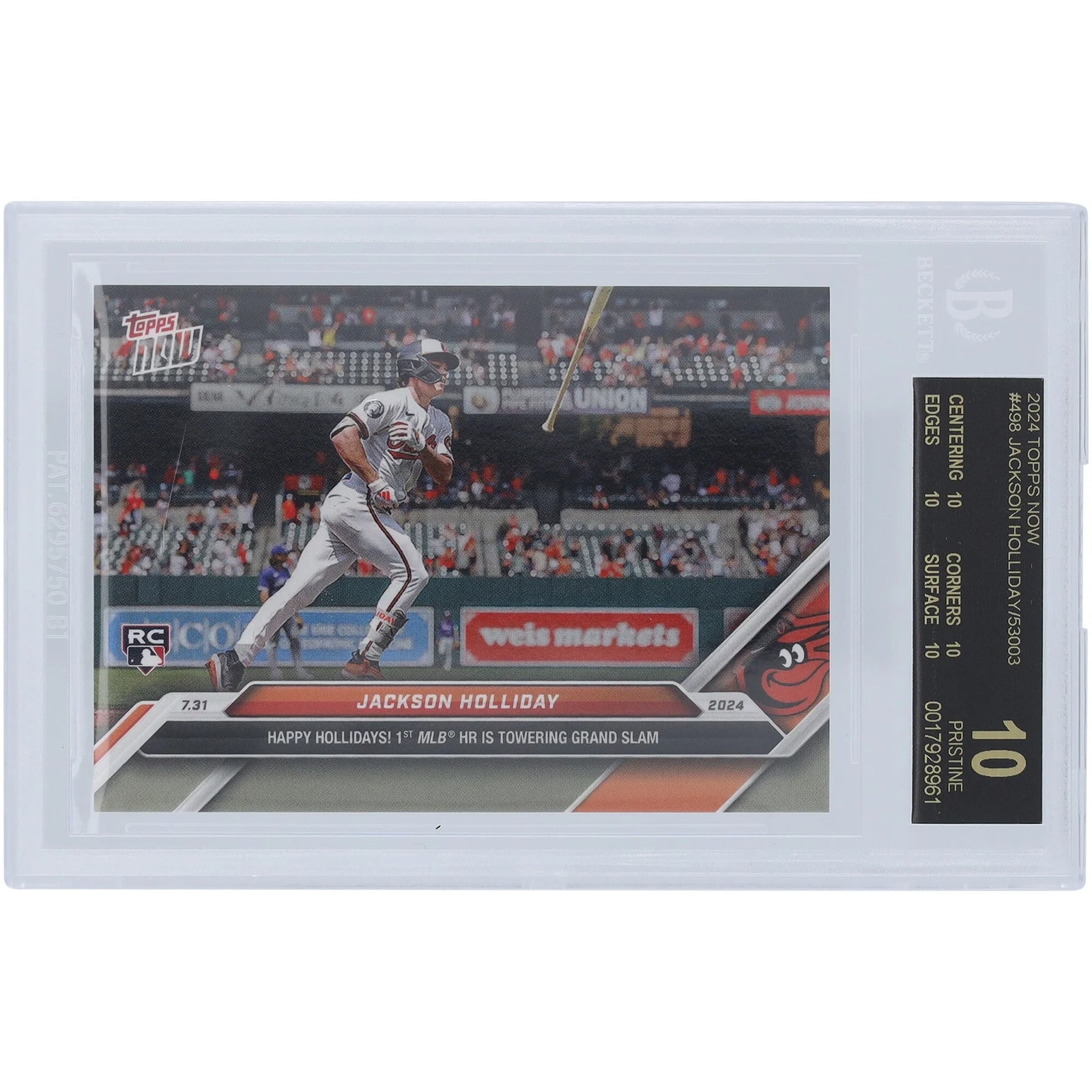 Jackson Holliday 2024 Topps Now Happy Hollidays Rookie #498 Card | BGS 10