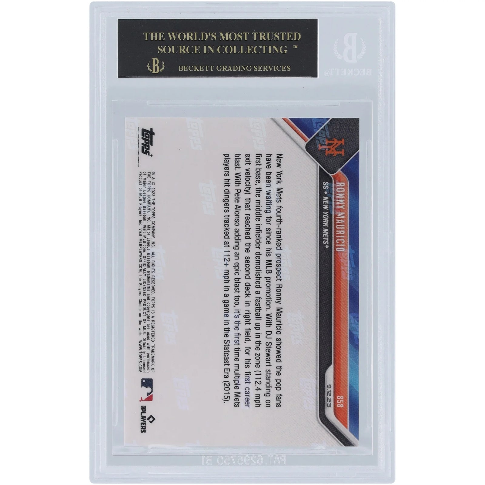 Ronny Mauricio 2023 Topps Now Black Label Rookie Card #858 | BGS 10