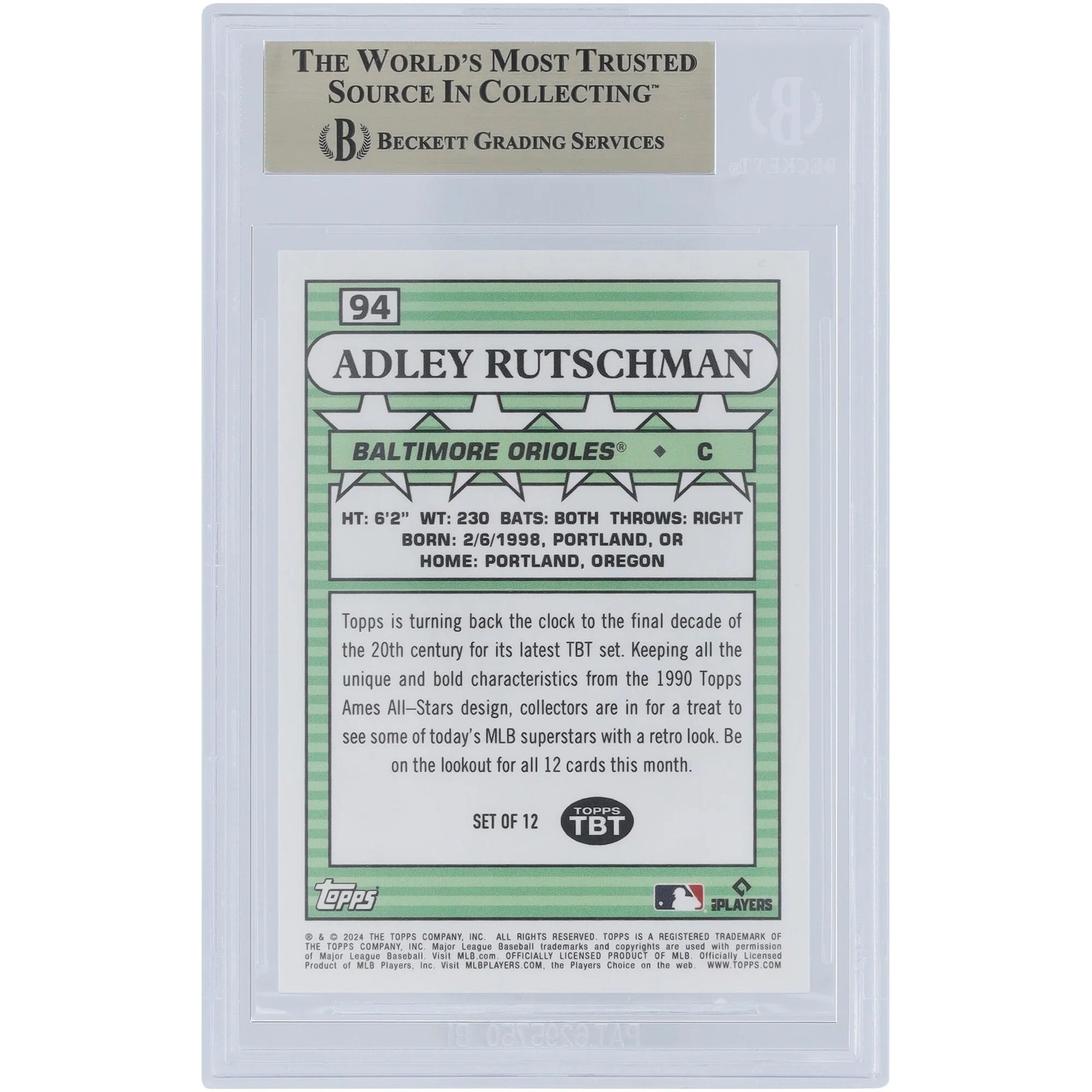 Adley Rutschman Orioles 2024 Topps TBT 90 #94 Card | BGS 9.5
