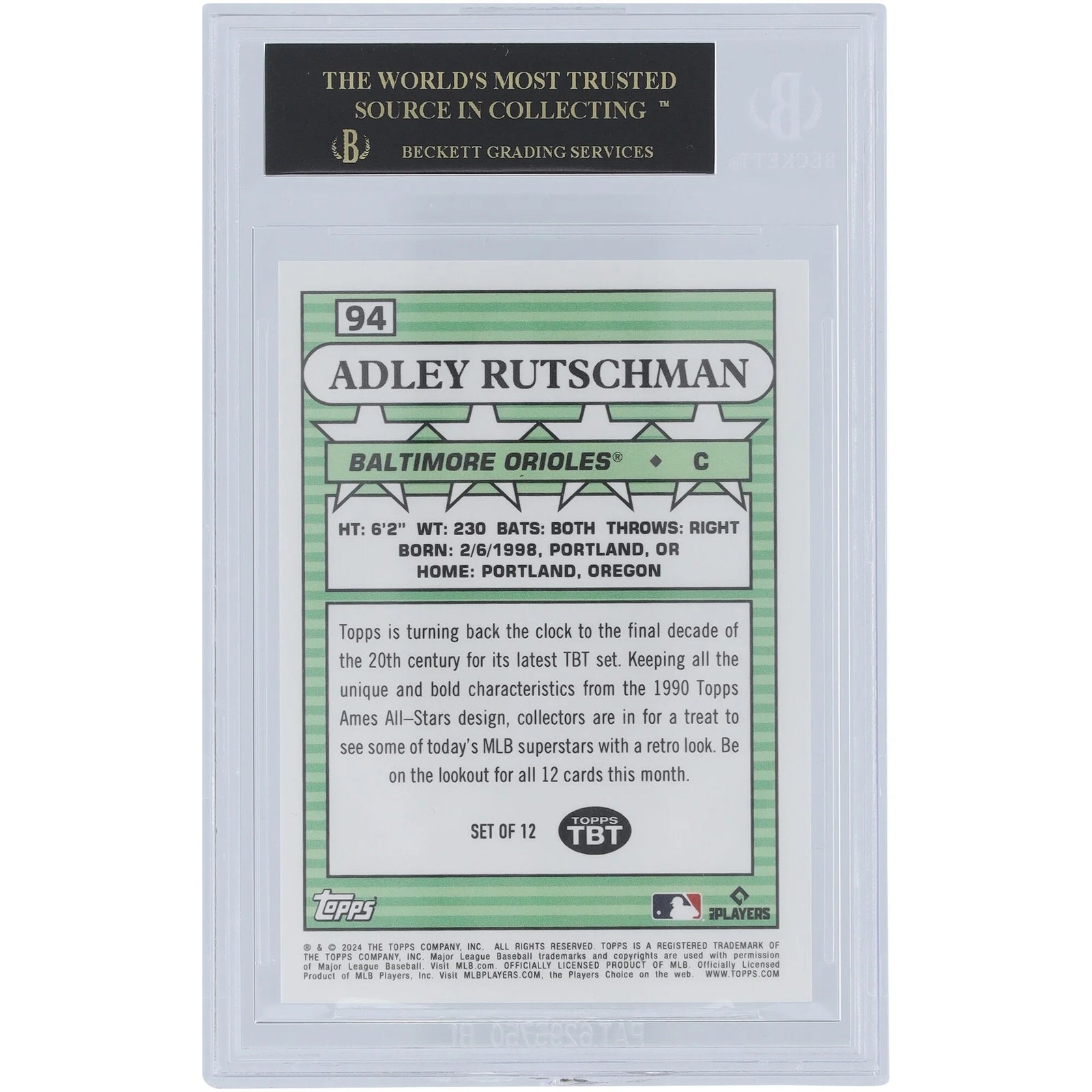 Adley Rutschman 2024 Topps TBT 90 Topps Ames All-Stars Black Label #94 | BGS 10