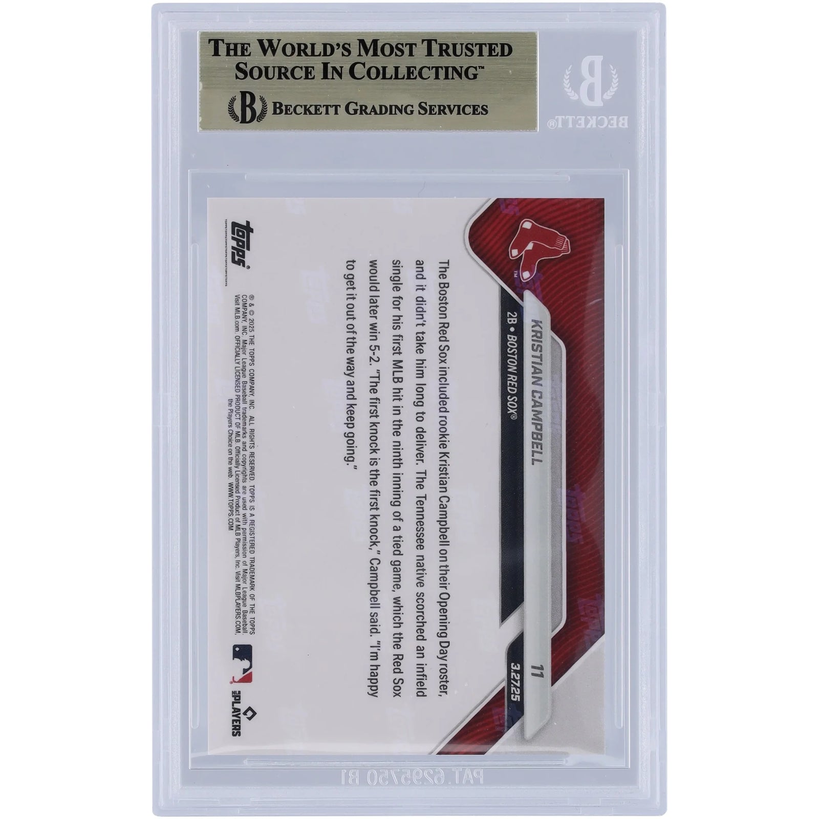 Kristian Campbell Boston Red Sox 2025 Topps Now Rookie #11 Card | BGS 10