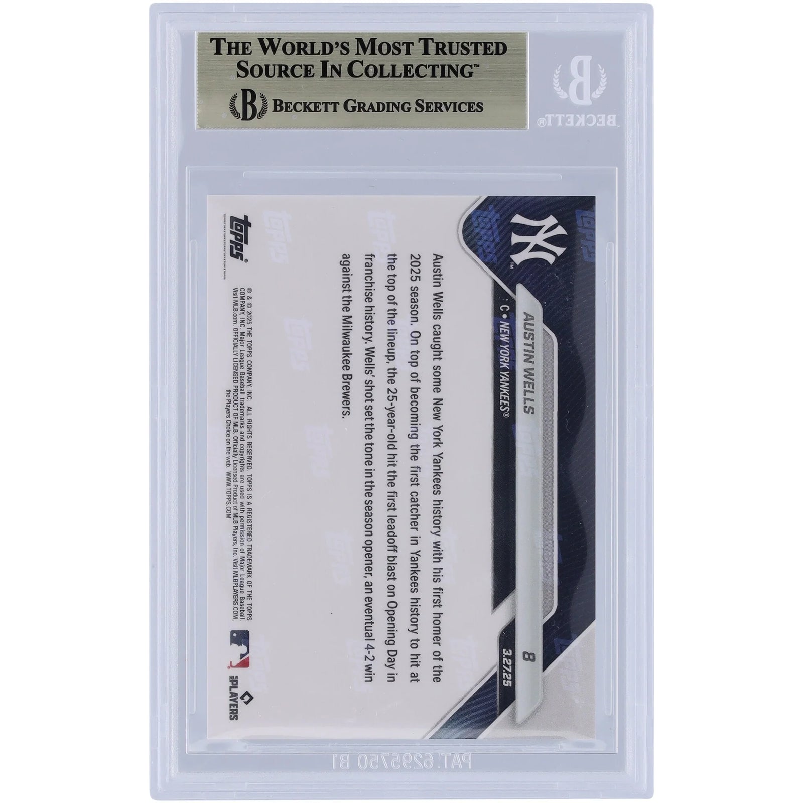 Austin Wells 2025 Topps Now Opening Day Leadoff HR #8 | BGS 9.5