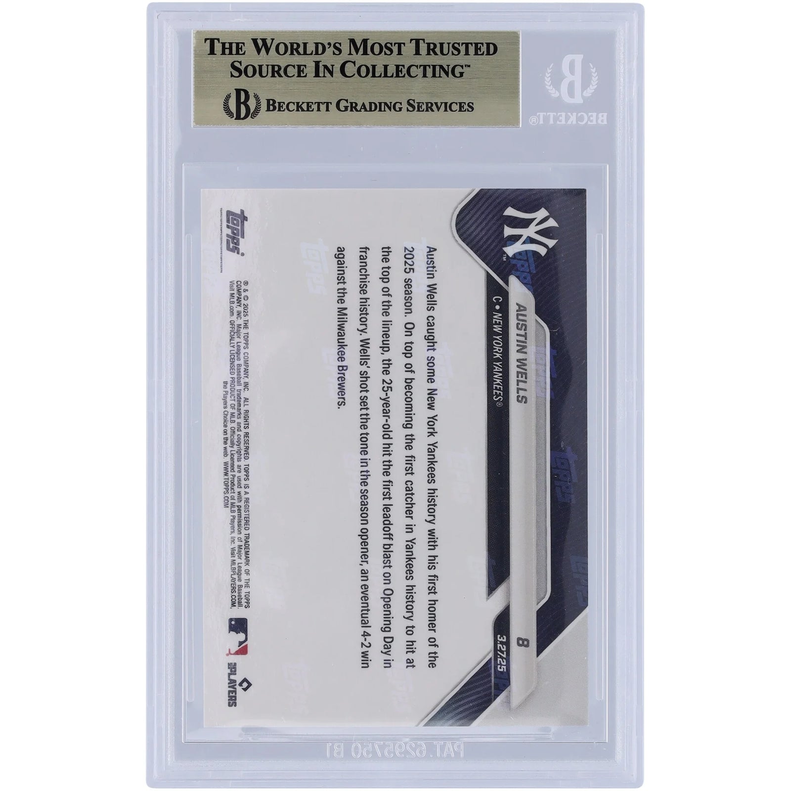 Austin Wells 2025 Topps Now Opening Day Leadoff HR Orange #8 #/25 | BGS 9.5
