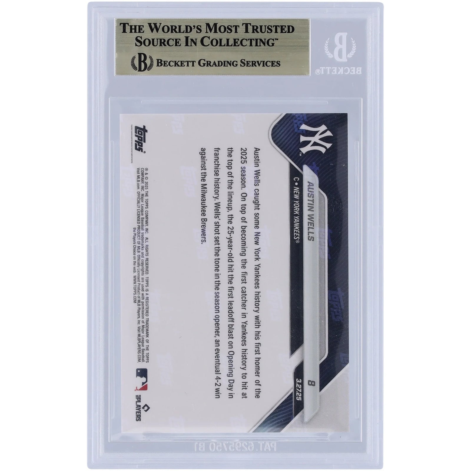 Austin Wells 2025 Topps Now Opening Day Leadoff HR #8 | BGS 10