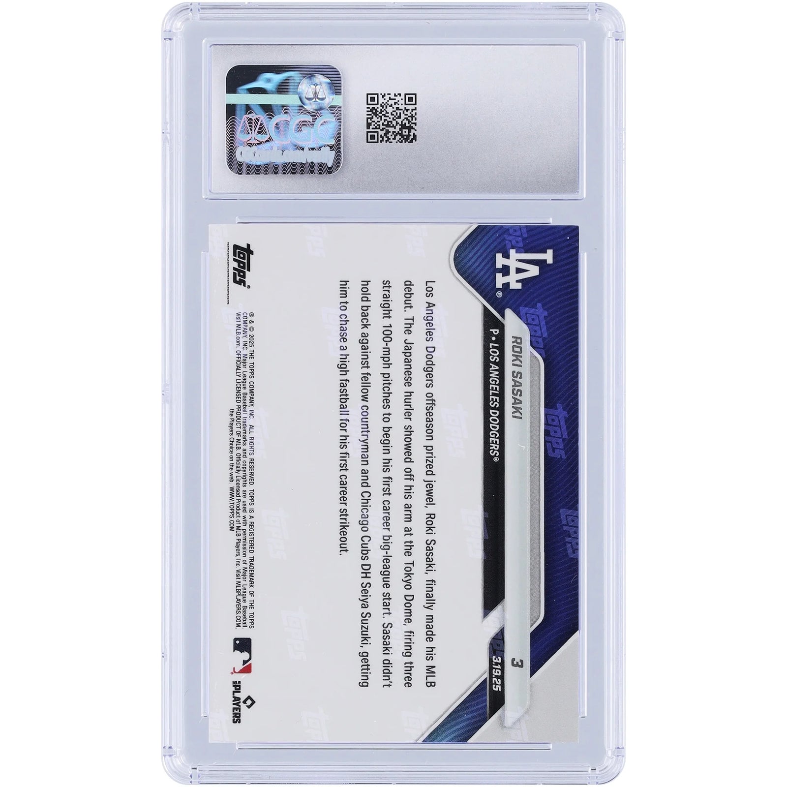 Roki Sasaki 2025 Topps Now Rookie #3 Card | CGC 9.5 Graded