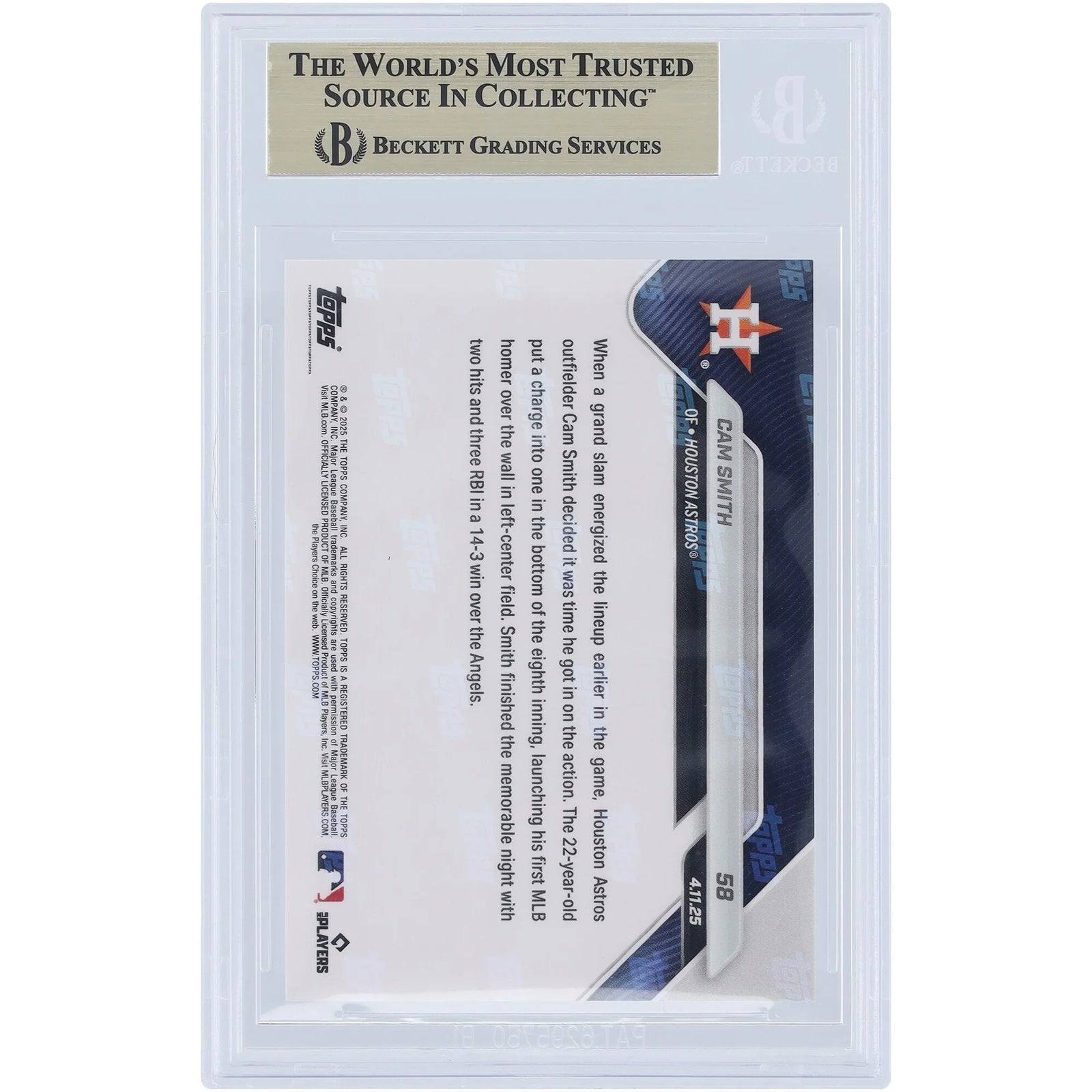 Cam Smith Houston Astros 2025 Topps Now Rookie #58 Card | BGS 9.5