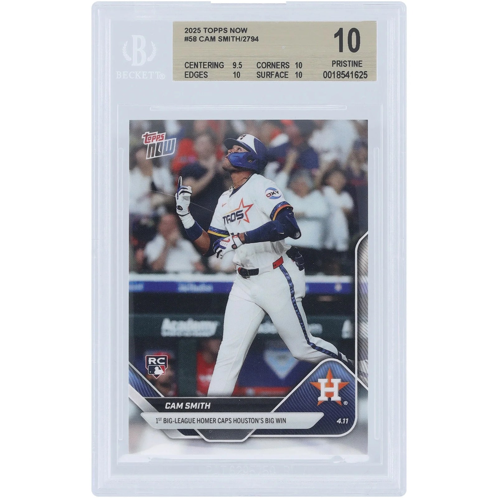 Cam Smith 2025 Topps Now Rookie #58 Card | 1st Big League Homer BGS 10