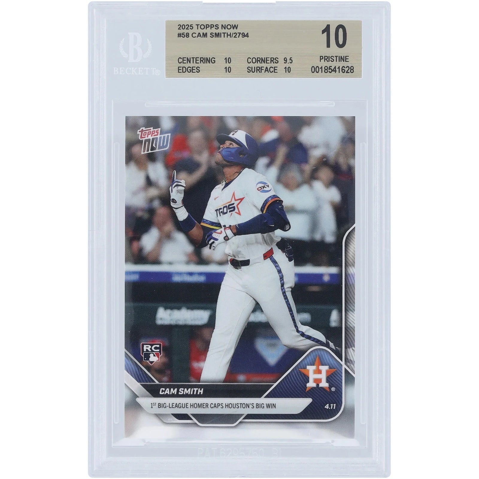 Cam Smith Houston Astros 2025 Topps Now Rookie #58 Card | BGS Graded 10