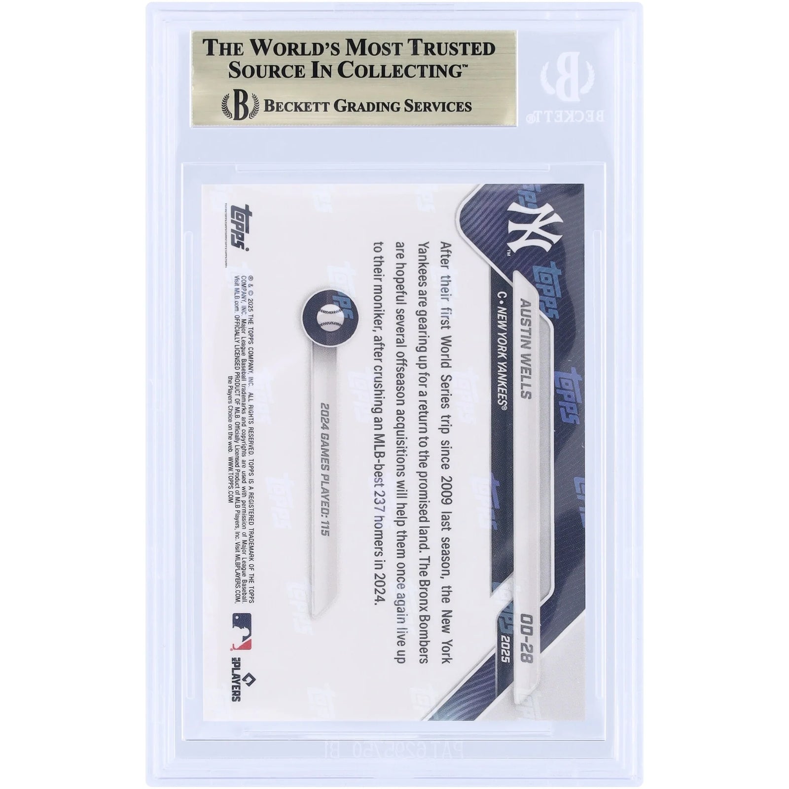 Austin Wells 2025 Topps Now Road To Opening Day Gold Foil #OD-28 | BGS 10