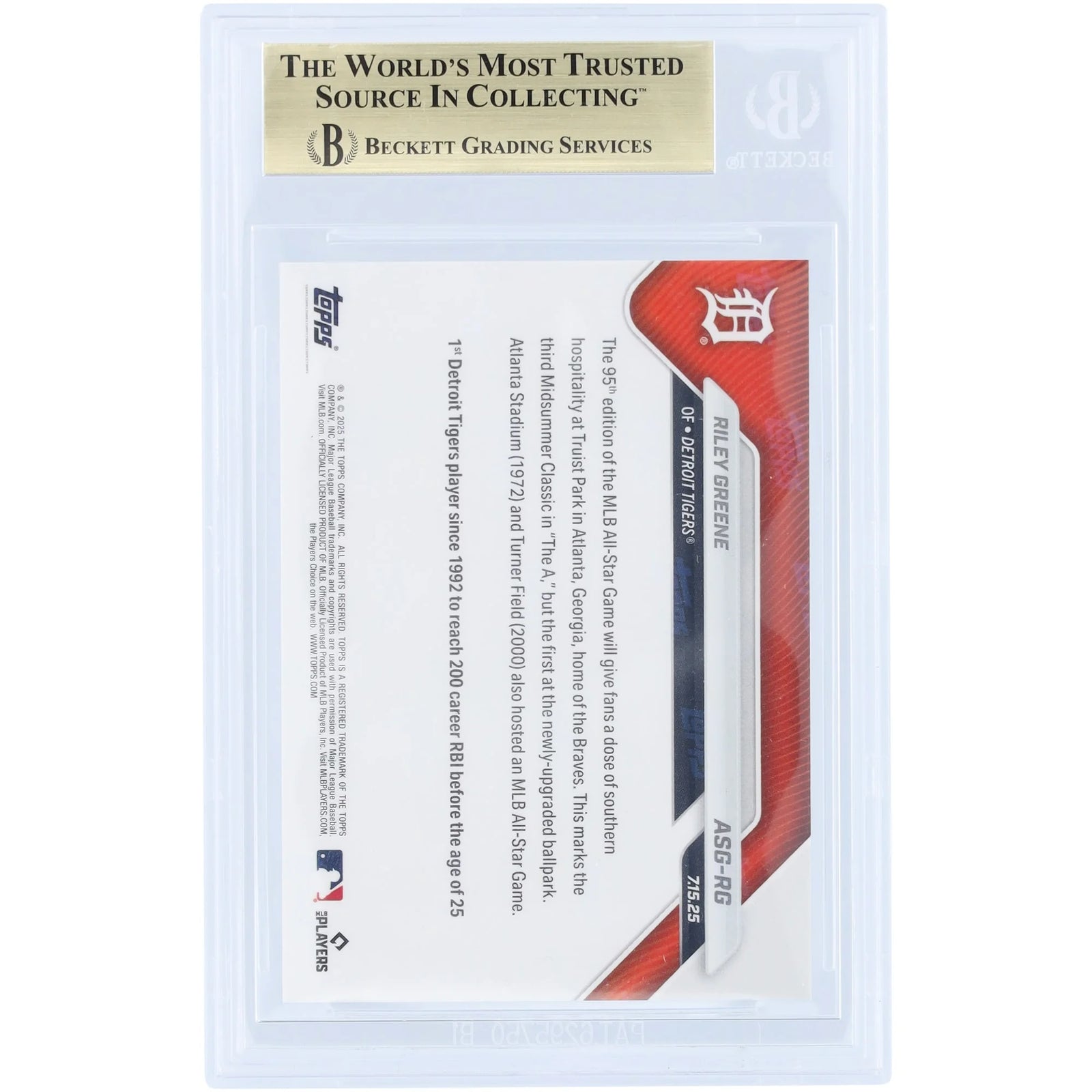 Riley Greene 2025 Topps Now All-Star Card | BGS 10 Graded