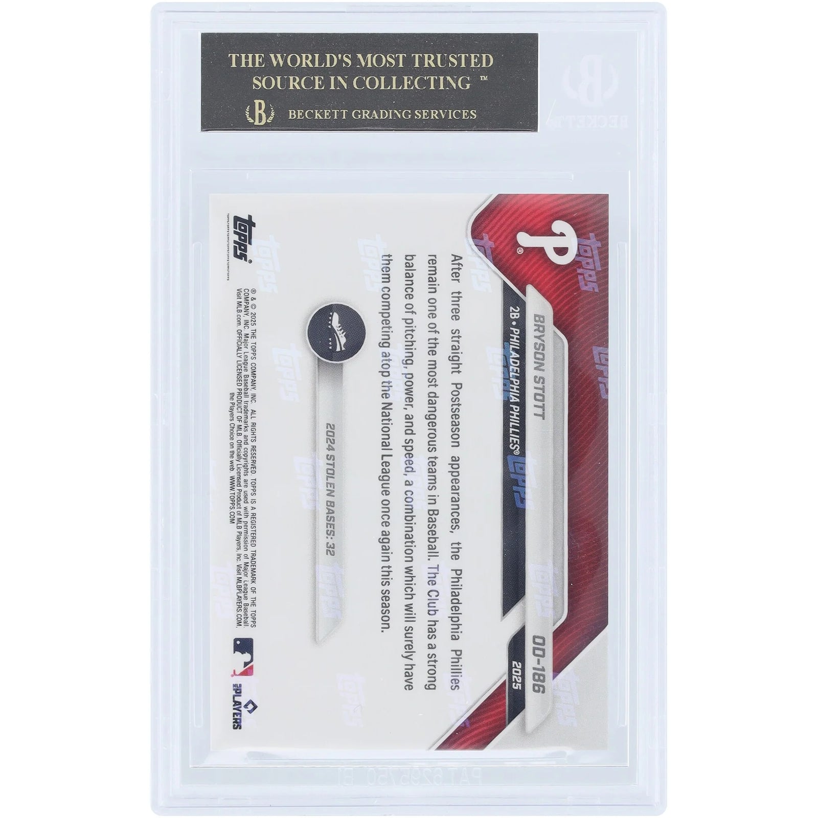 Bryson Stott 2025 Topps Now Road to Opening Day Black Label #OD-186 | BGS 10