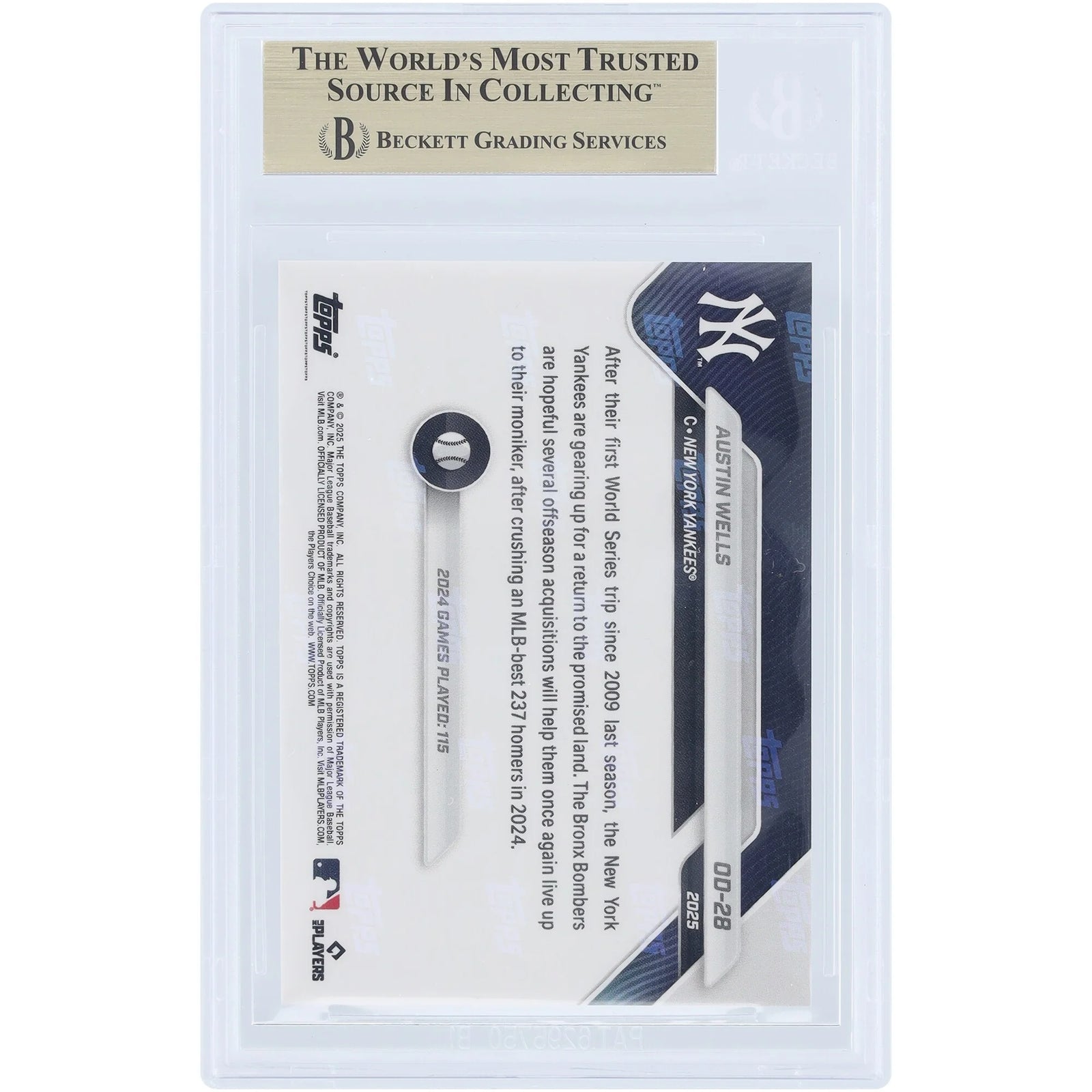 Austin Wells 2025 Topps Now Road to Opening Day #OD-28 | BGS 10