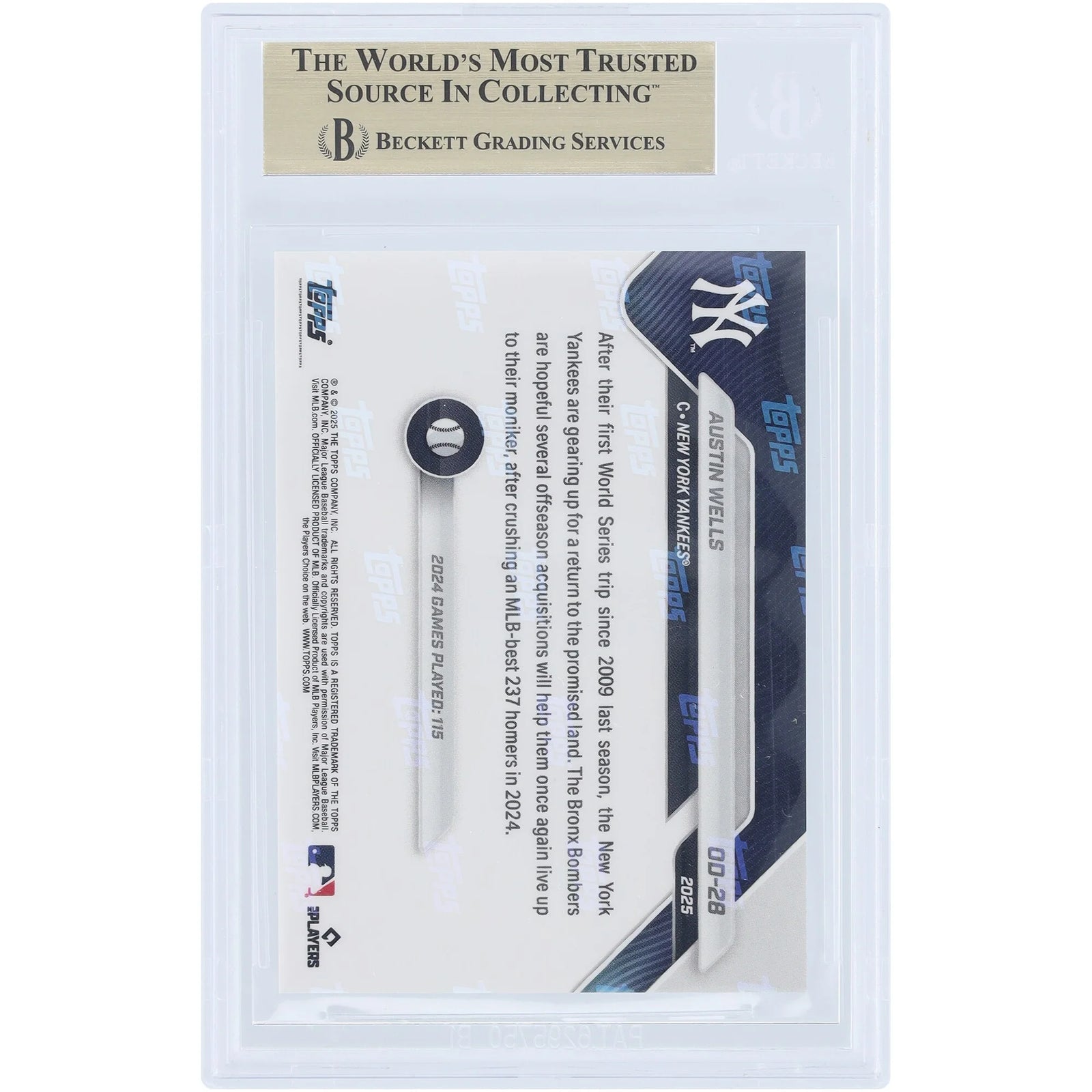 Austin Wells 2025 Topps Now Road to Opening Day #OD-28 | BGS 10