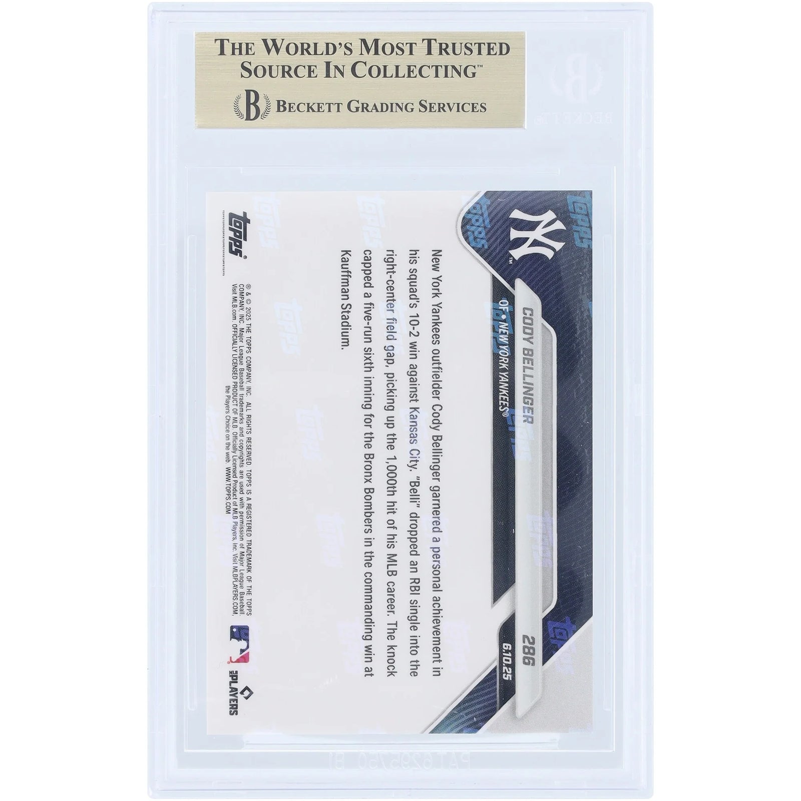 Cody Bellinger 2025 Topps Now 1,000th Career Hit | BGS 10 #286