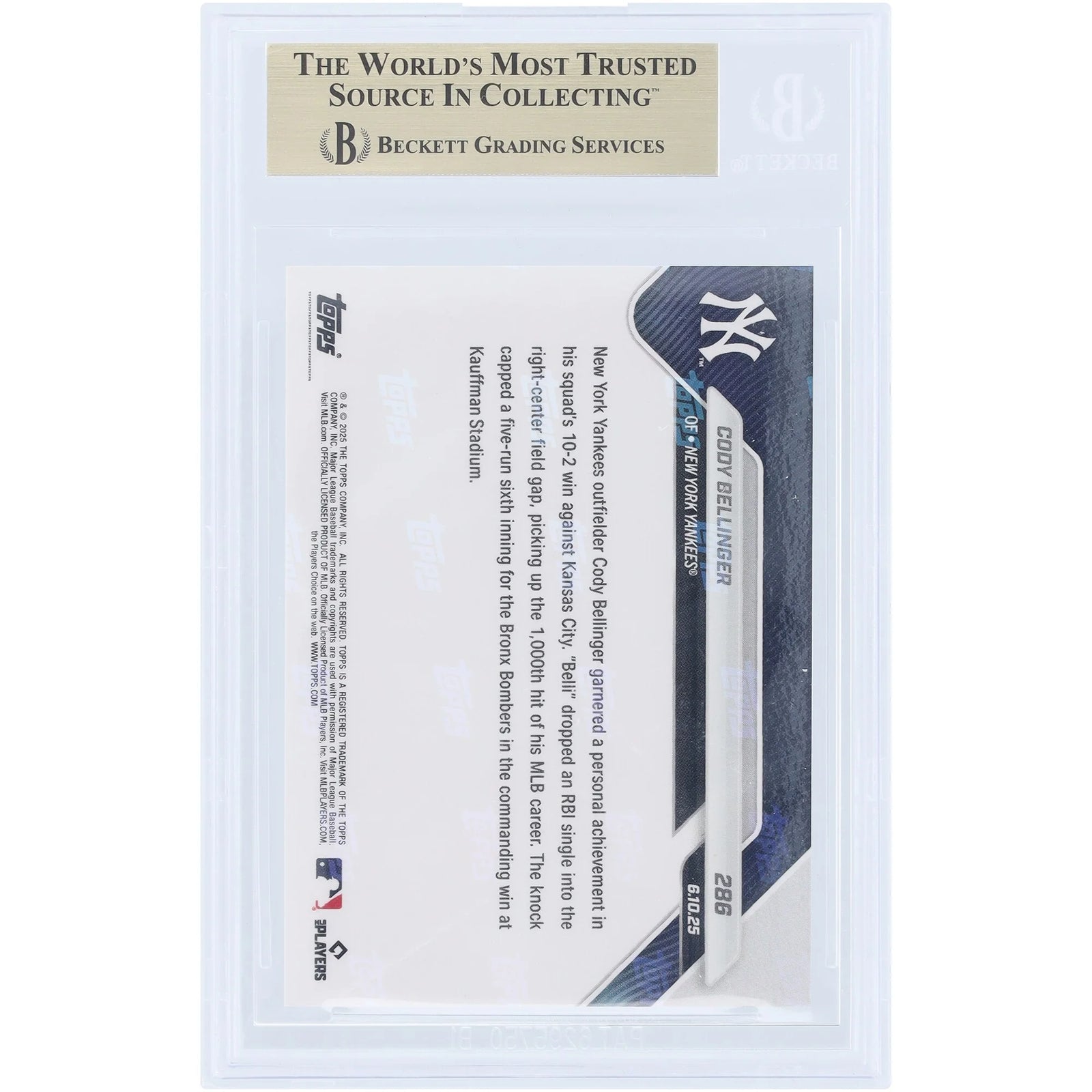 Cody Bellinger 2025 Topps Now 1000th Career Hit | BGS 10 #286