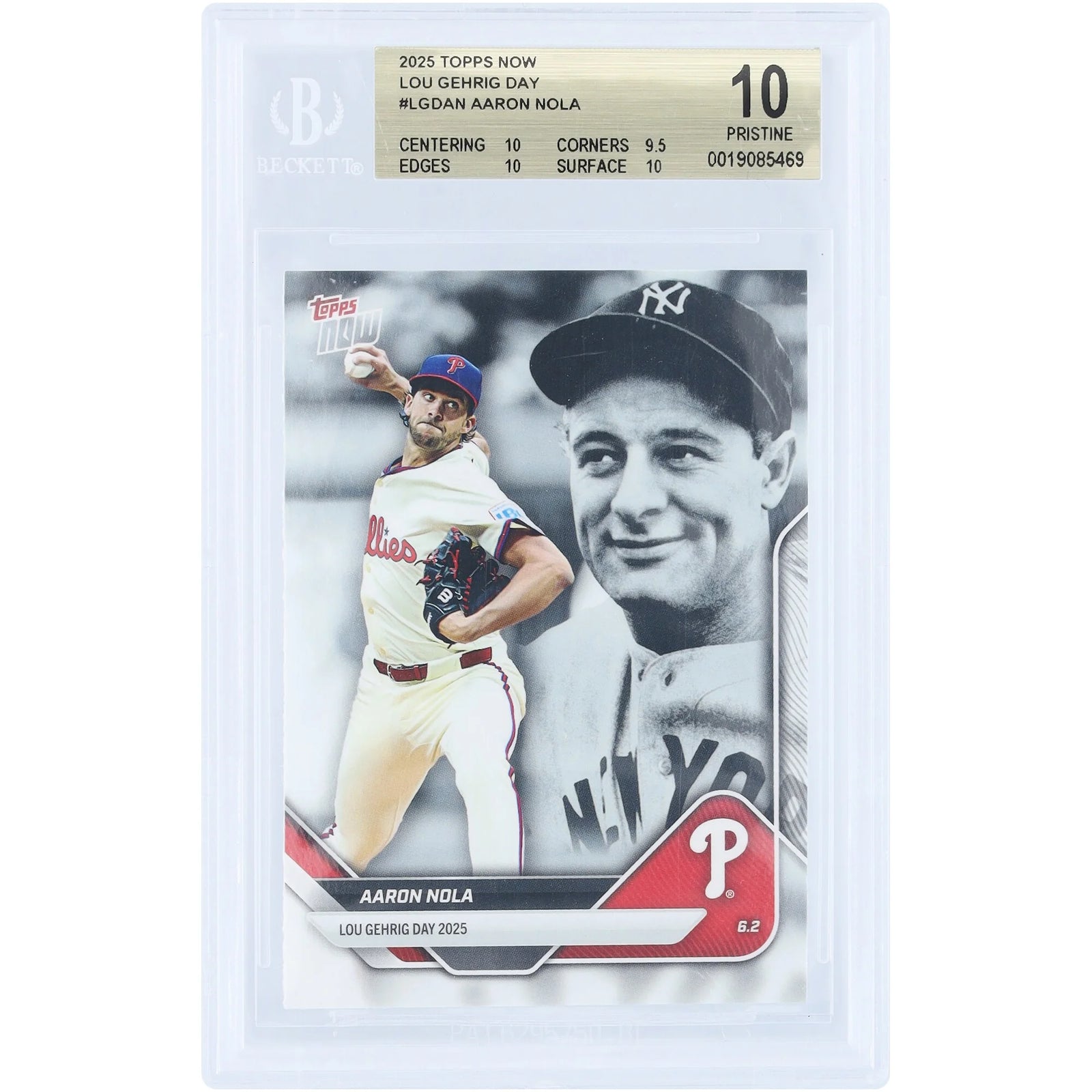 Aaron Nola 2025 Topps Now Lou Gehrig Day Card | BGS 10