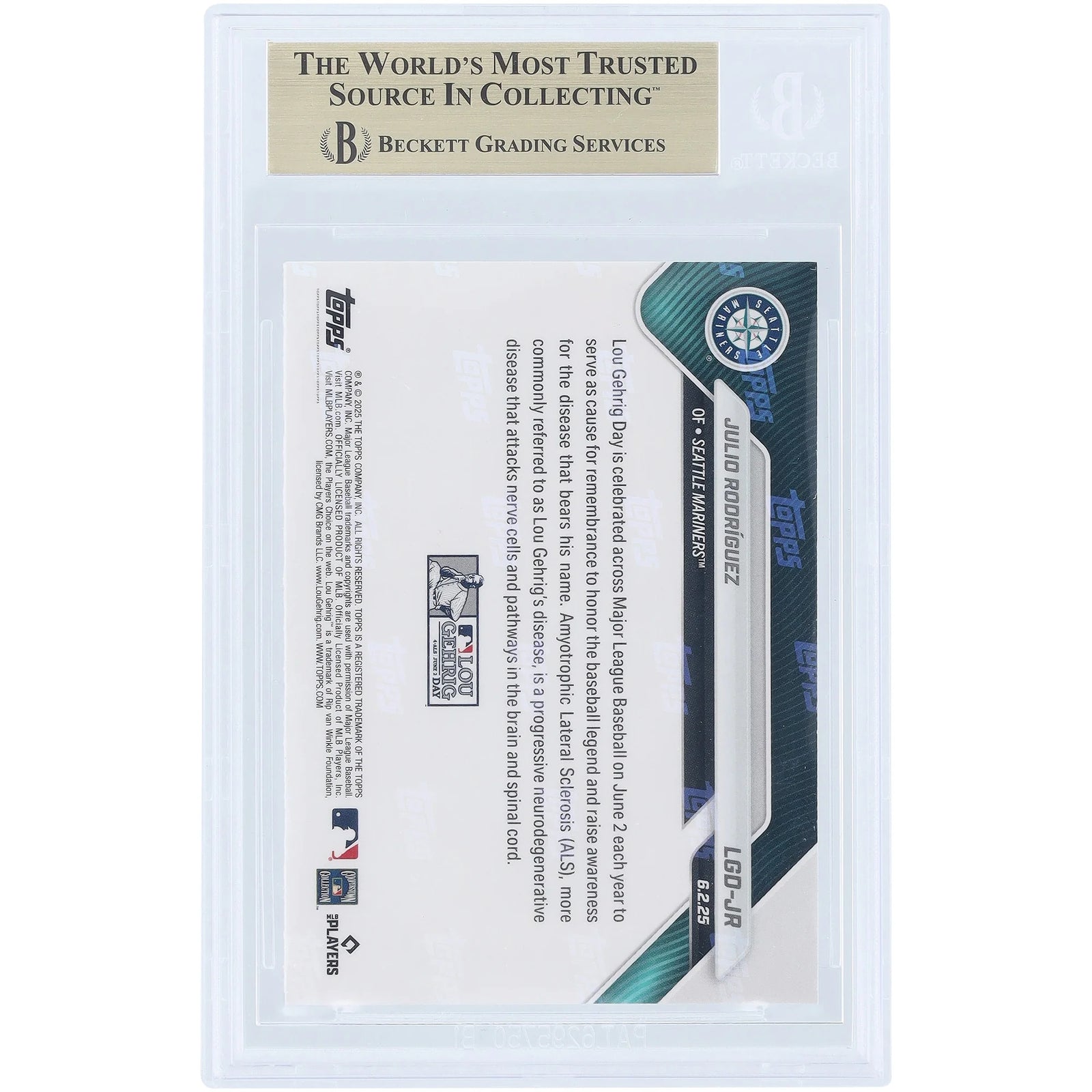 Julio Rodriguez 2025 Topps Now Lou Gehrig Day Card | BGS 10