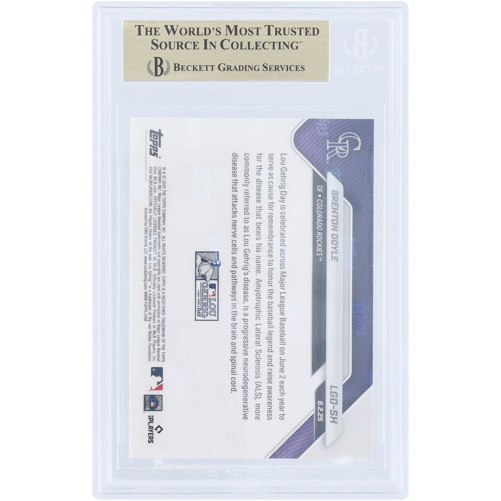 Brenton Doyle Signed 2025 Topps Now Lou Gehrig Day Card | BGS 10