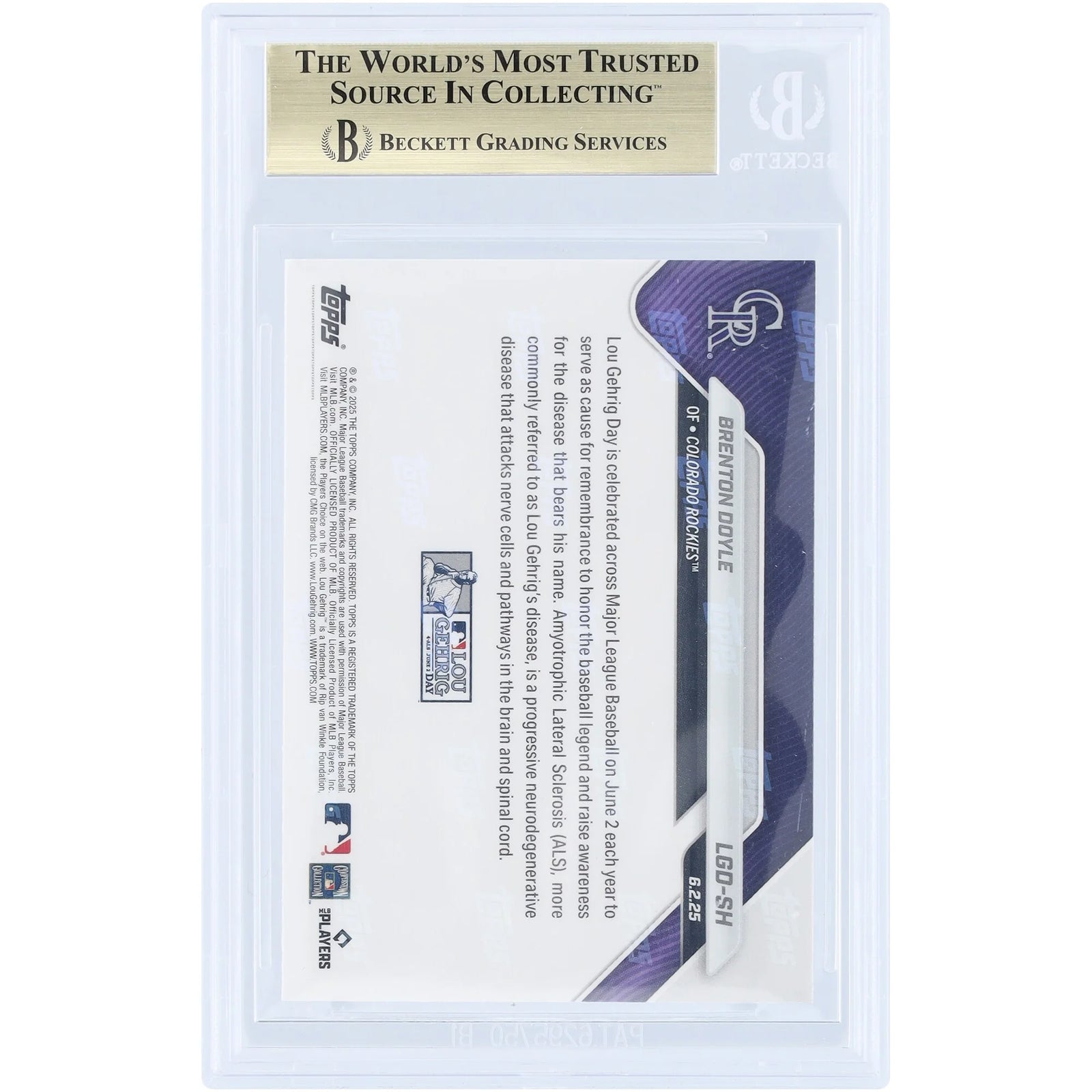 Brenton Doyle Signed 2025 Topps Now Lou Gehrig Day Card | BGS 10